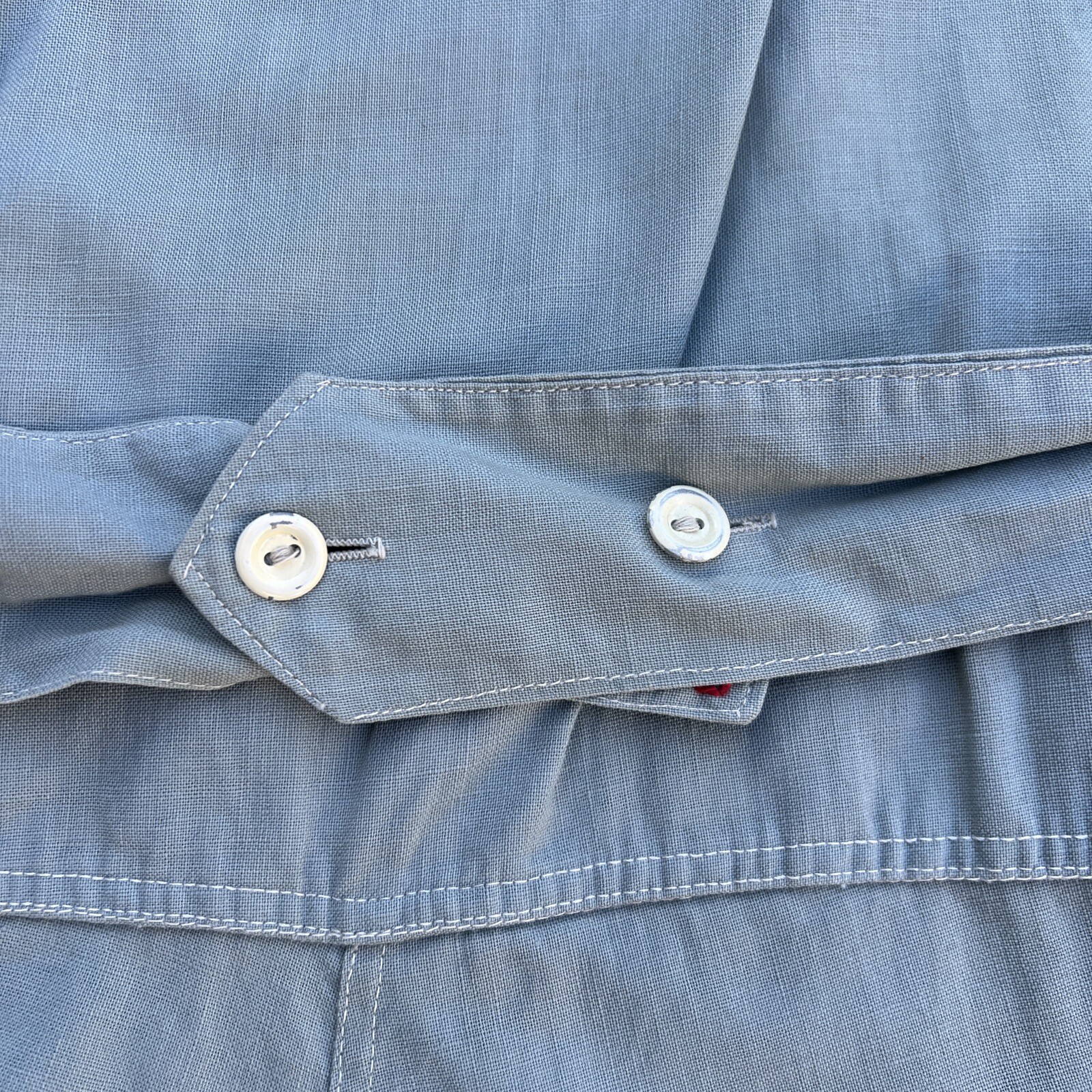 Vintage 1930s Blue Chambray Cotton Jumpsuit Playsuit Gym Outfit Romper Red Trim