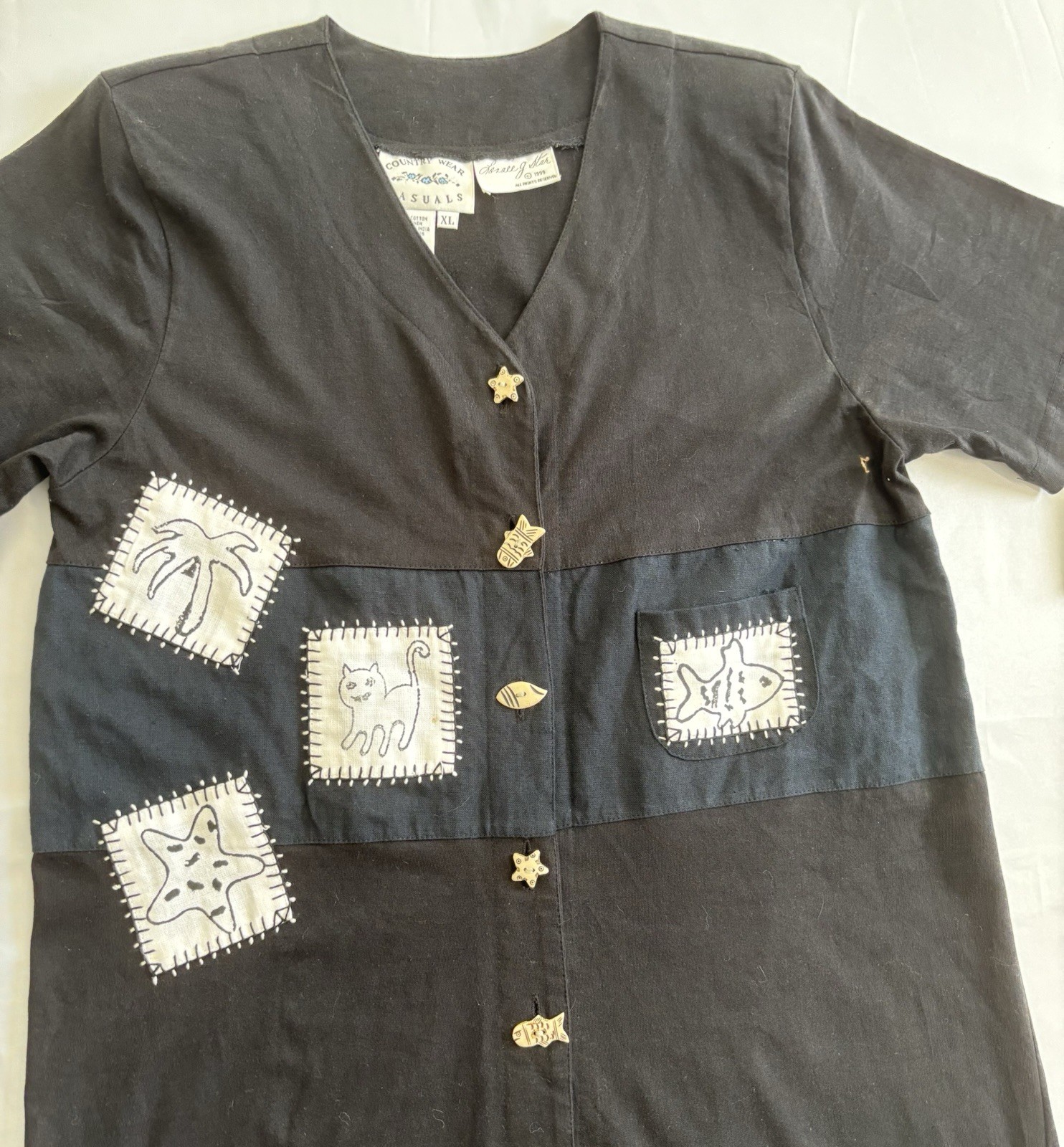 Vintage 90s Country Wear Casuals Lorree G. Star Cotton Linen Blend Dress Size XL