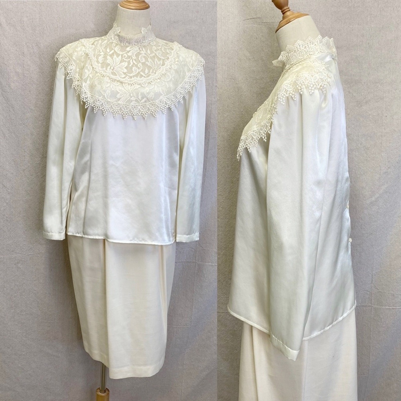 Vintage 90’s Worthington ivory/off white blouse/pencil skirt set Size 12