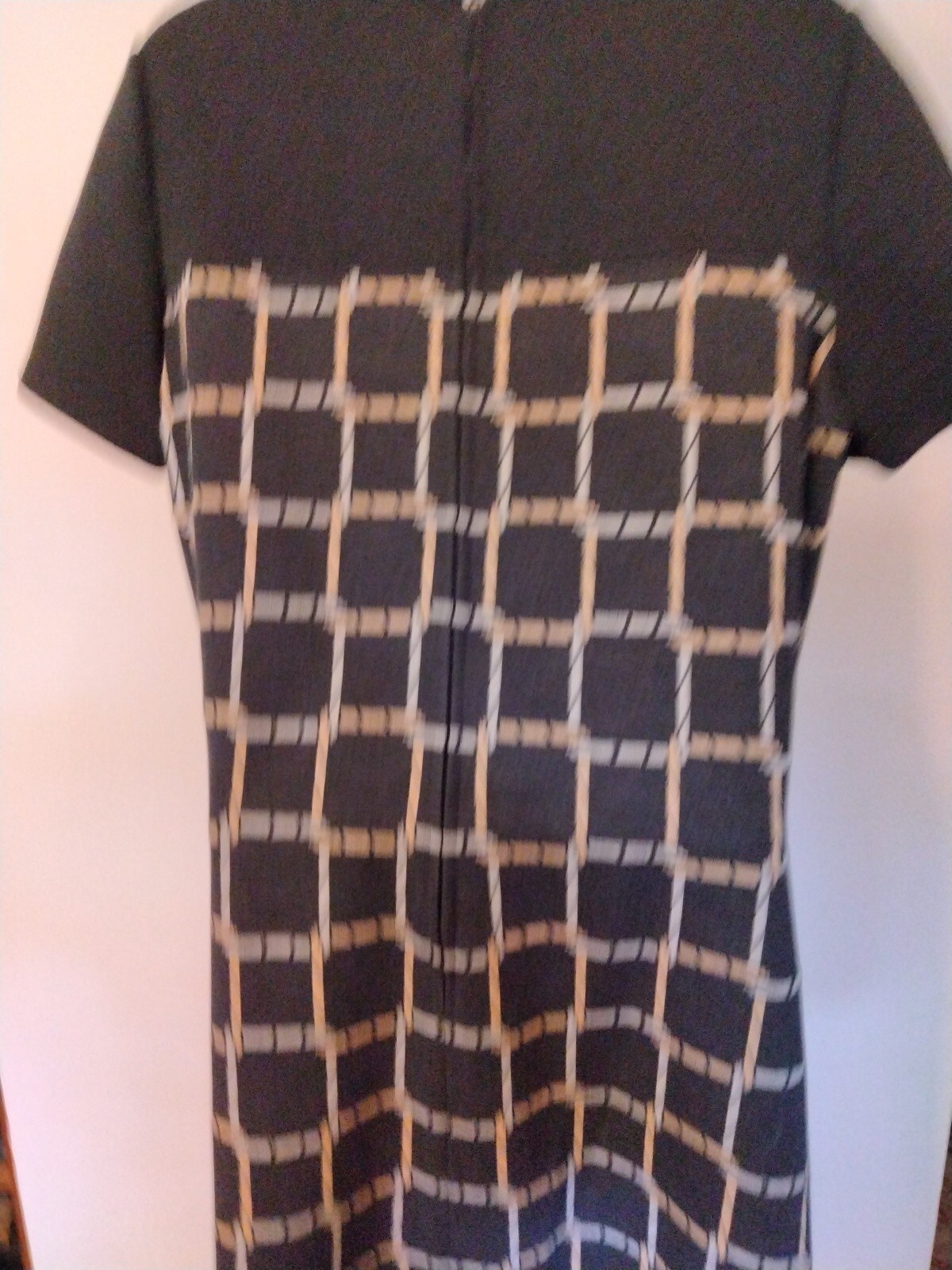 Vintage 1960s Leslie Fay Knit Dress Large Xl dark gray black ? abstract
