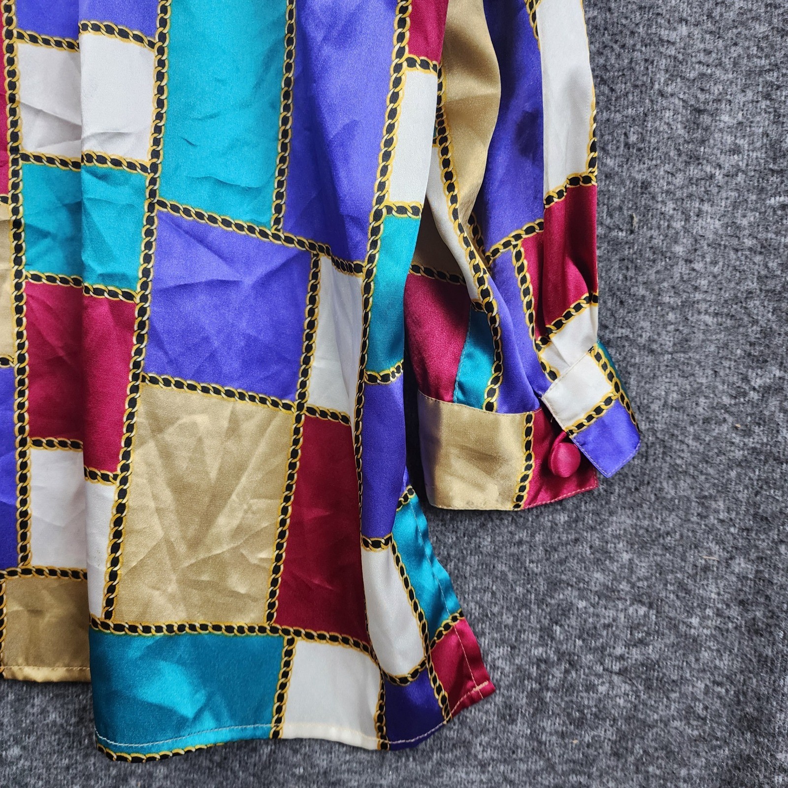 Christie & Jill Button Down Blouse Womens 2X Multicolor Chain Geometric Vintage
