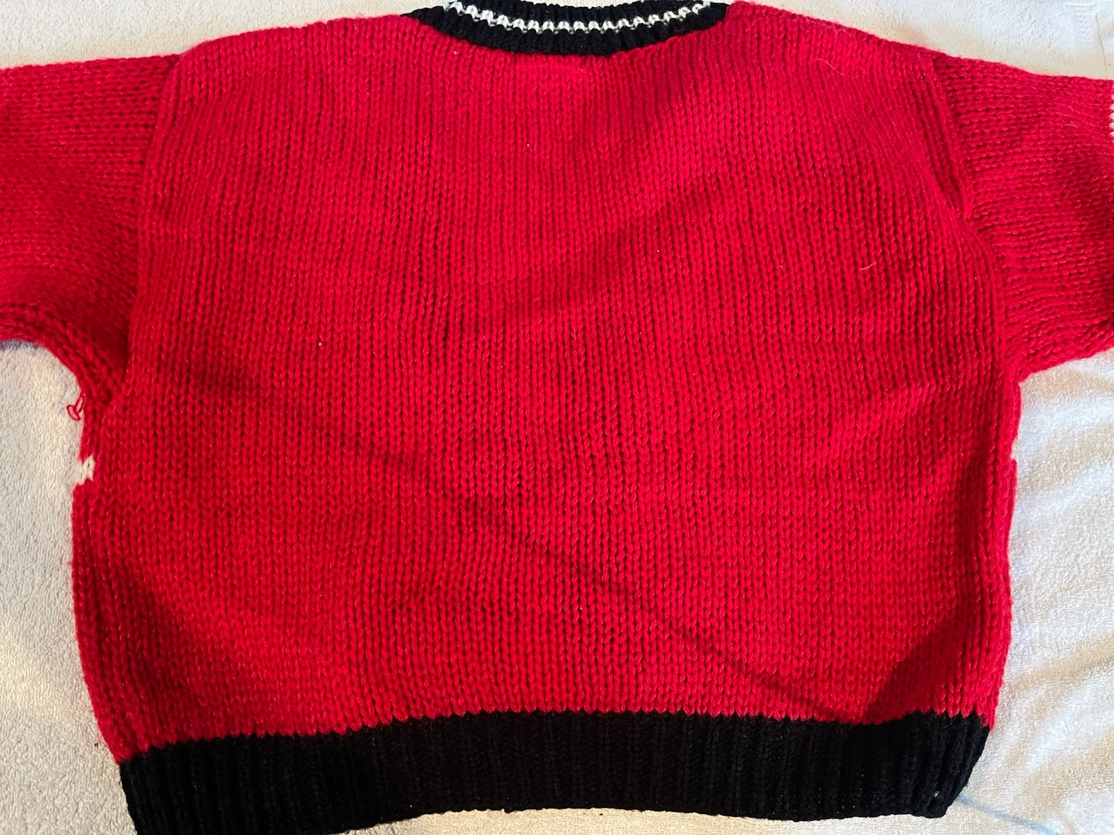 Vintage 80s Midnight Blues Hand Knit Wool Sweater Cardigan Red Black Pattern Kor