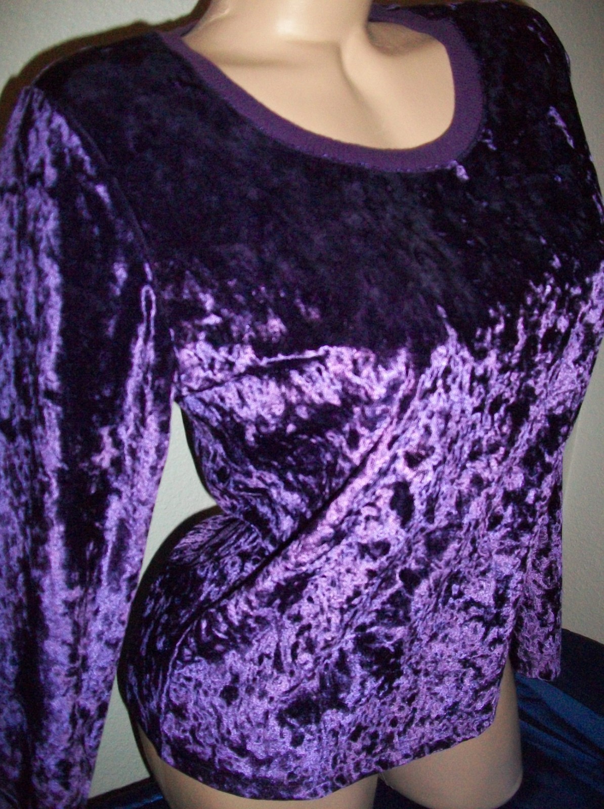 Vtg Fashion Bug Purple Silver Crushed Velvet Pullover Top S