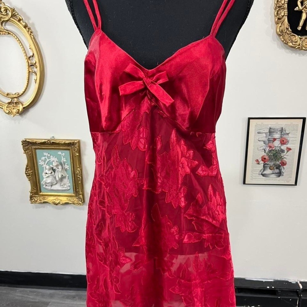 Vintage Y2K Frederick’s of Hollywood Red Sheer Floral Slip Dress