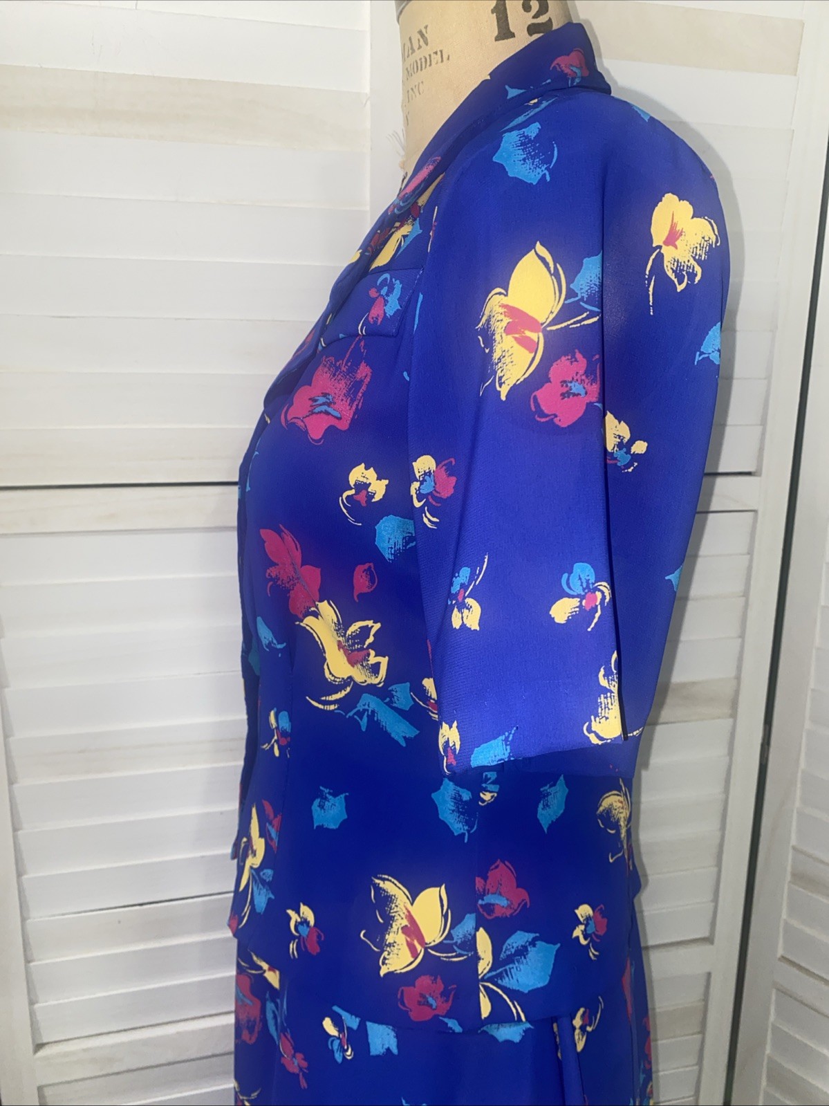 Vintage 80s JOHN RICHARD Dress Set Skirt Blouse Blue Floral Juniors 9/10 Medium