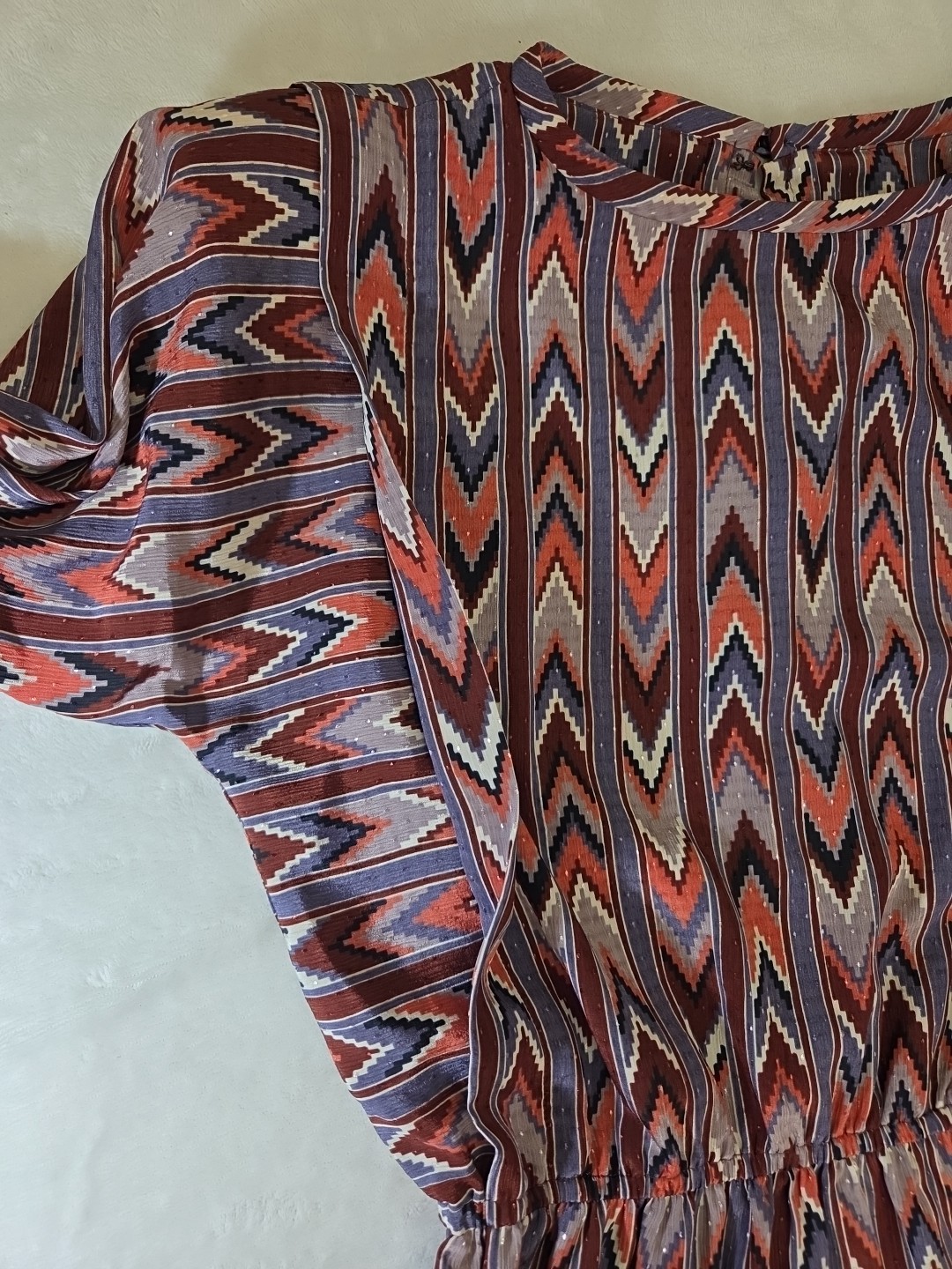 Vtg 1980s Mollie Parnis Studio Dress Aztec Print Satin Women’s 6 Secretary