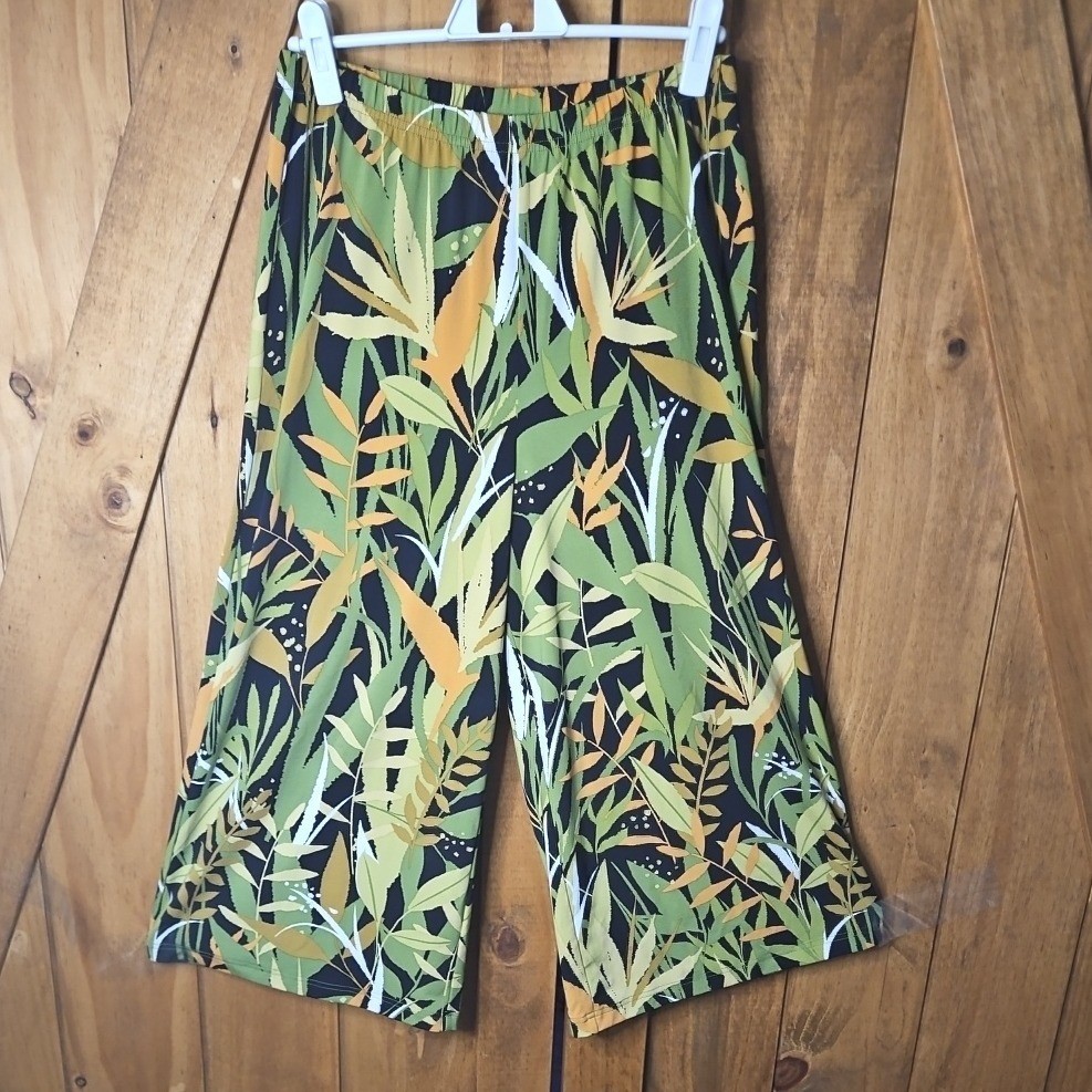 Bob Mackie Cropped Pants Sz S Tropical Wearable Art Wide Leg Elastic Waist #621
