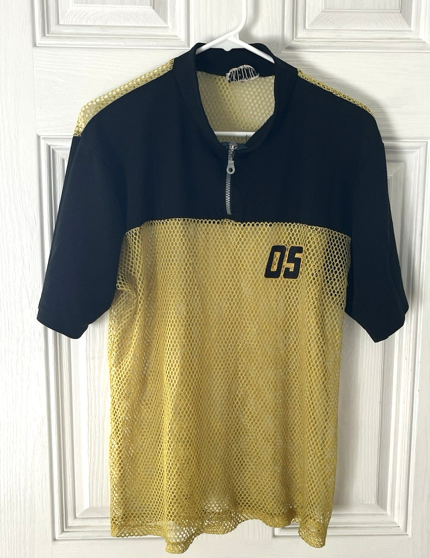Vintage Large Fishnet Mesh Short Sleeve Yellow Top Streetwear Grunge Hip Hop!HTF