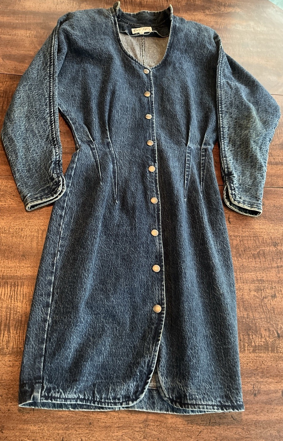 Vintage Paris Blues Denim Prairie Dress USA Western Removable Shoulder Pads Sz 7