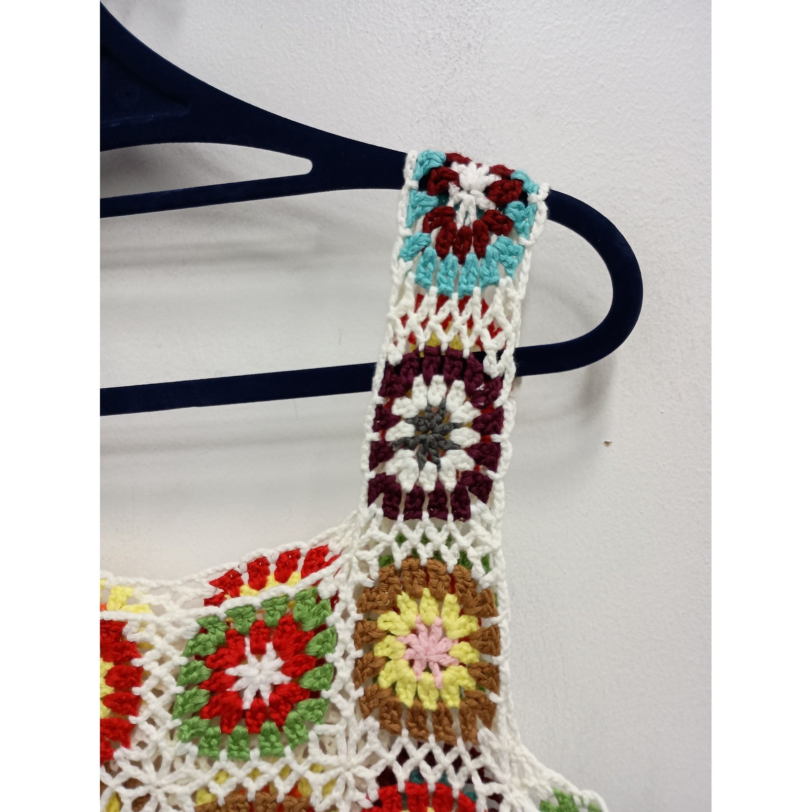 Vintage Crochet Granny Square Crop Top Small Multicolor Y2K Boho Festival