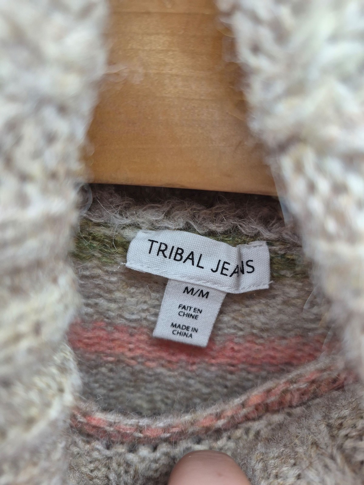 Tribal Jeans Drop Shoulder Cowl Neck Wool Sweater Womens Medium