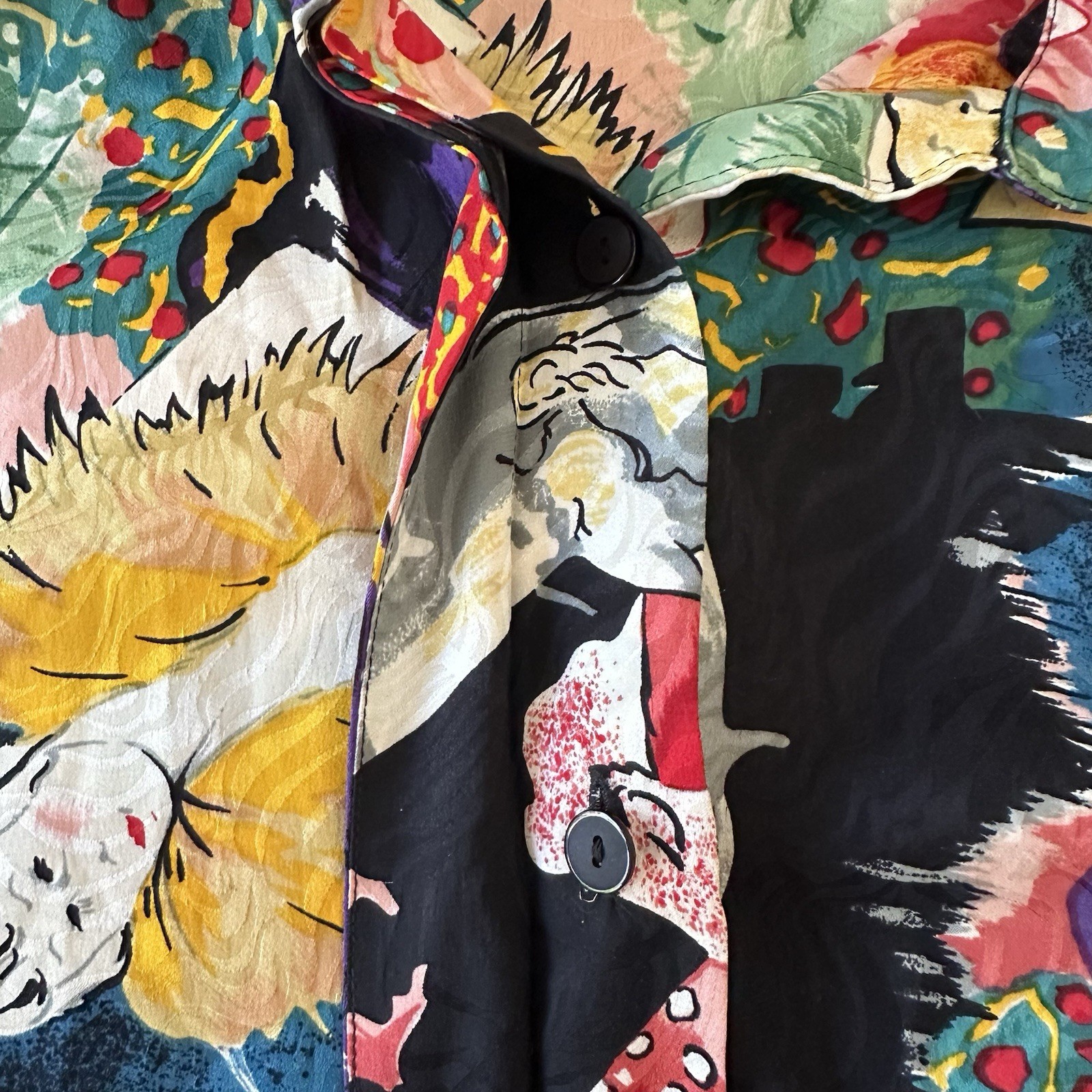 Vintage 80s Jerri Sherman Collection Silk Colorful Moulin Rouge Blouse Size 8