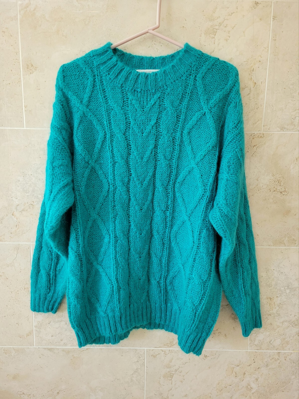 Vtg 1980s Limited Express Size S/M Oversize Mohair Blend Cable Knit Sweater Teal