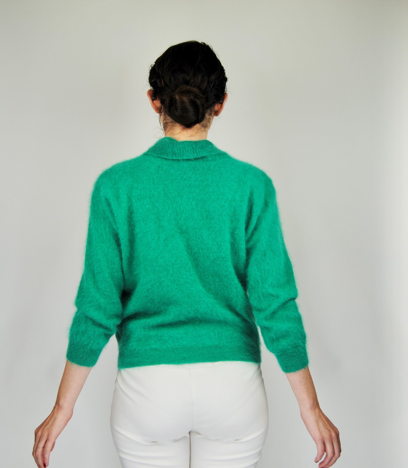 RARE 1950s 1960s Vintage Pandora Turquoise Green-Blue Fuzzy Angora Sweater – Md