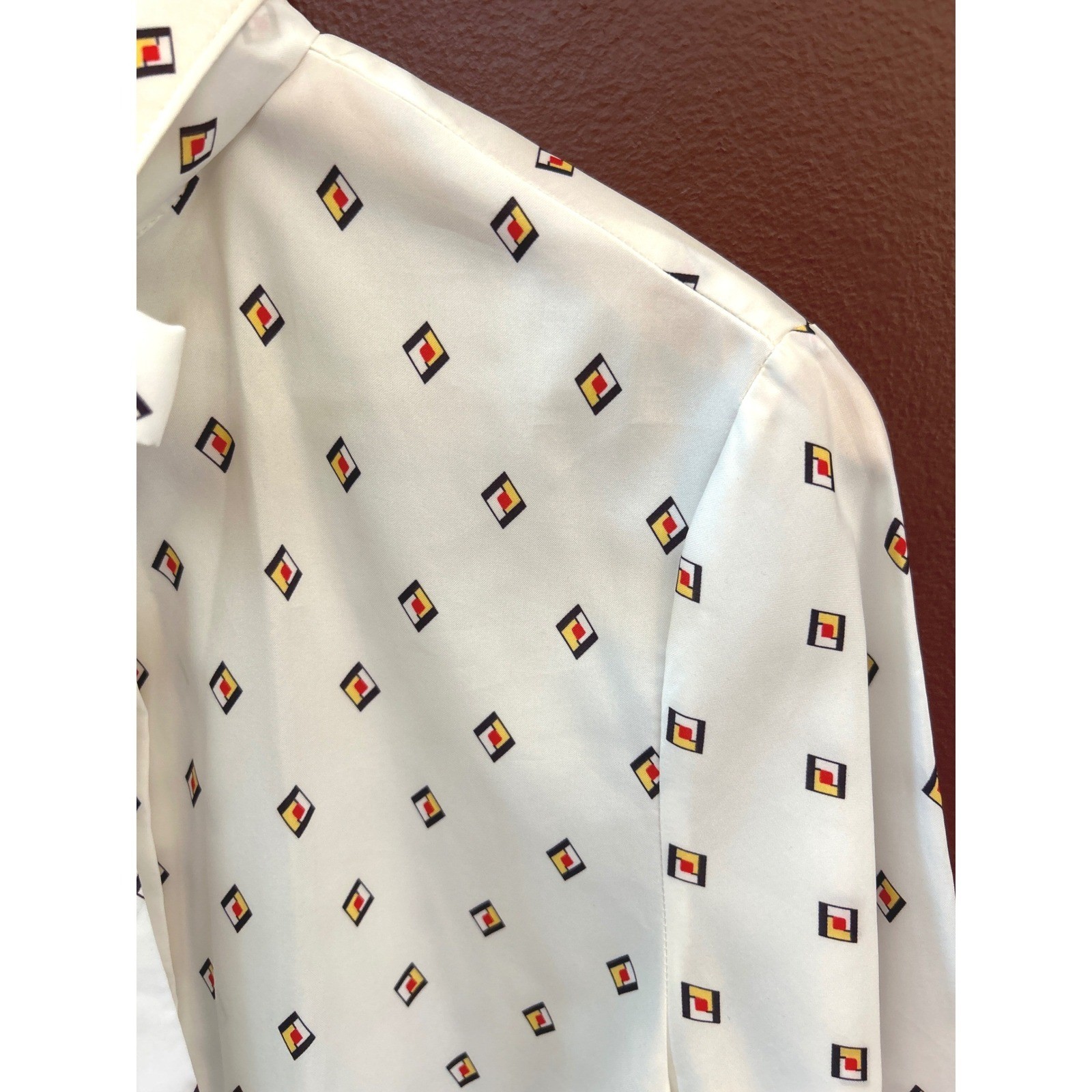 Vintage New Attitude Blouse Secretary Core Librarian Geometric Bow Tie Blouse
