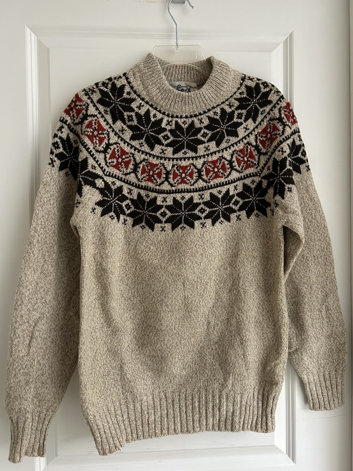 Vintage Woolrich Sweater Fair Isle Size L Wool Blend Pullover Celtic Cross 1960s