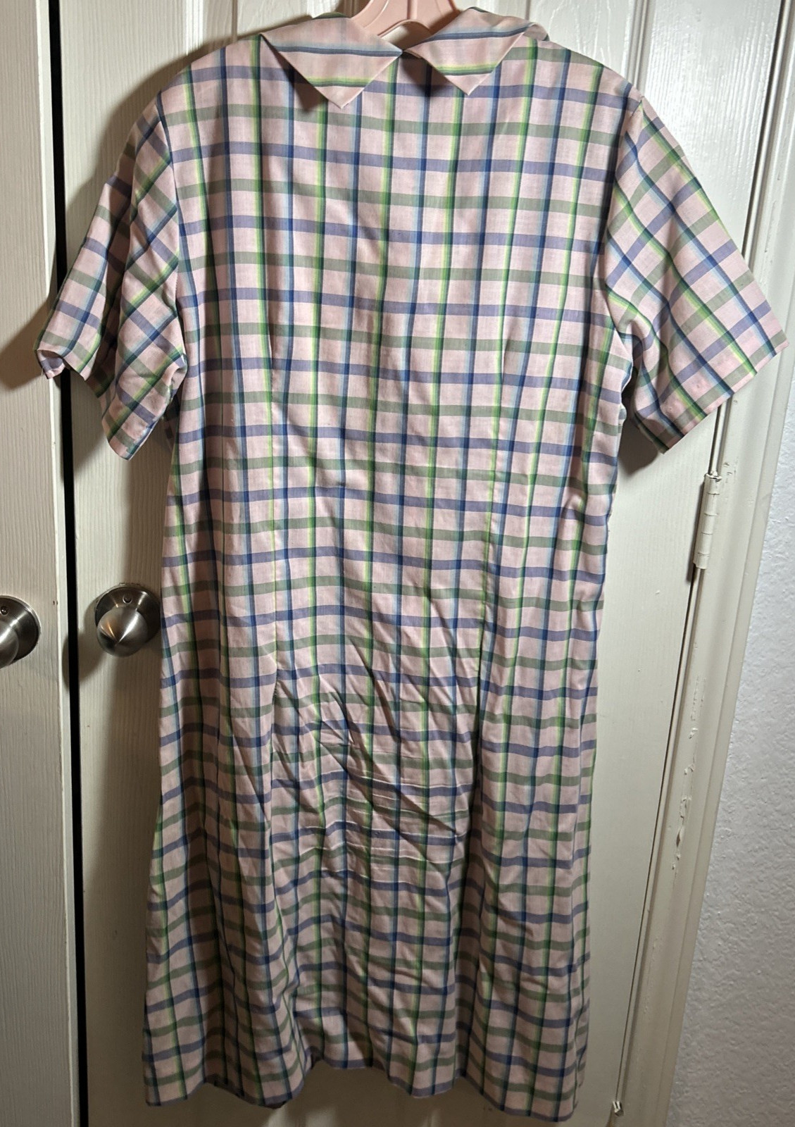 VTG 1950s Pink Blue Green Plaid Shirt Dress W/ Belt and Pockets See Meas. M/L