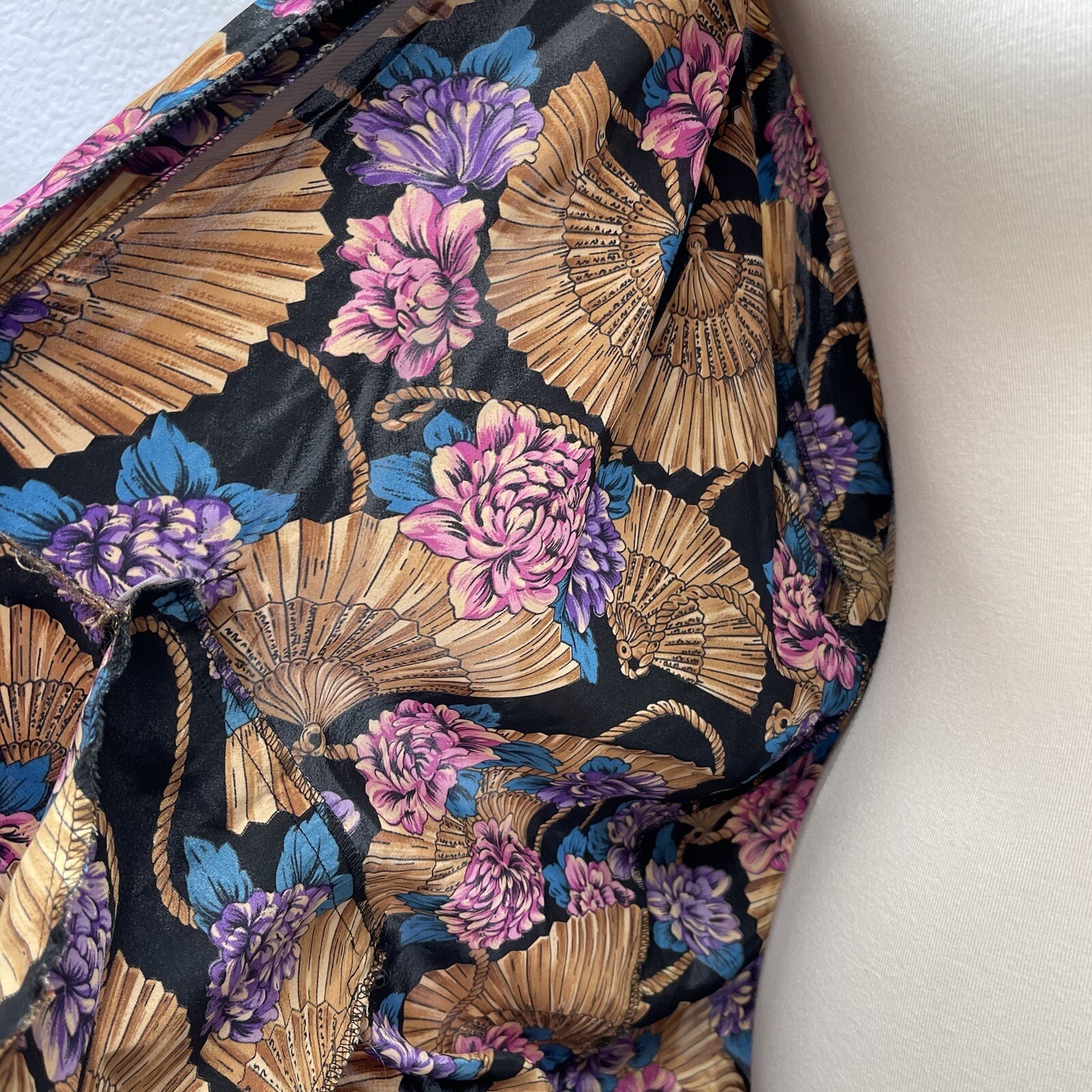 Jordan II Womens Vintage Silky Jacket Asian Inspired Fans Gold Purple Blue