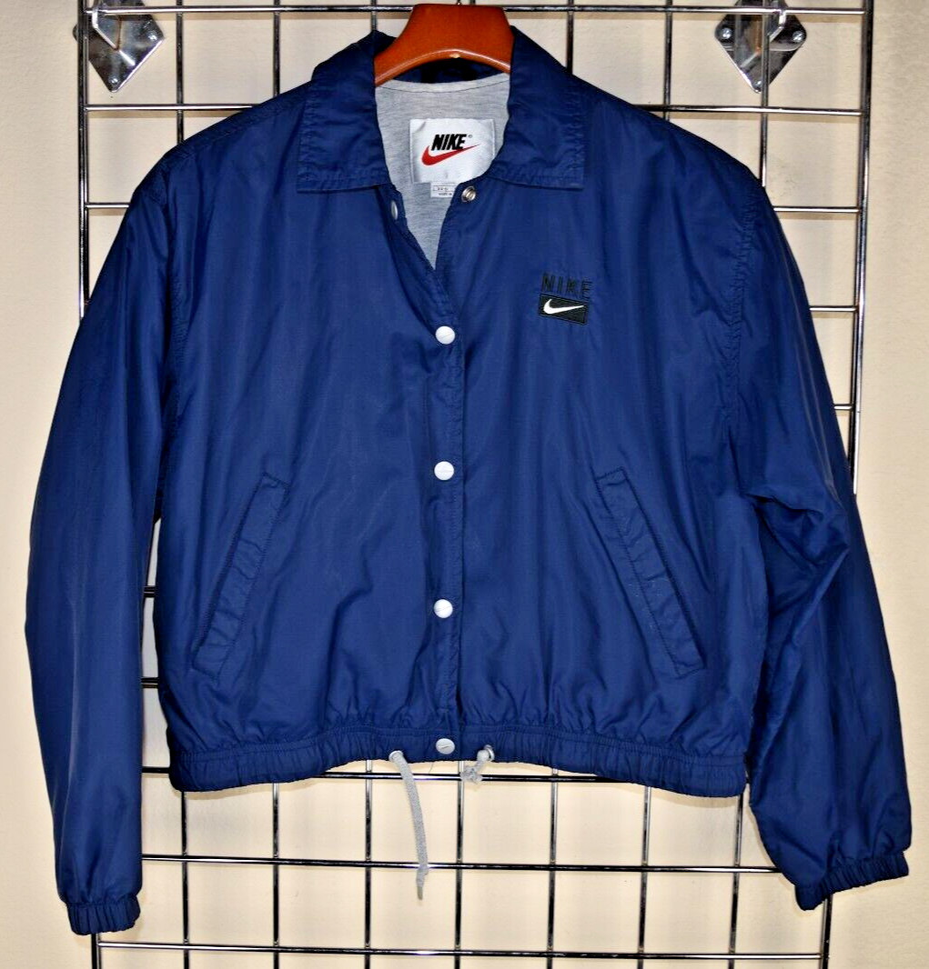 Vintage Nike Jacket Size S 90s Navy Blue Gray Lined Snap Front Logo