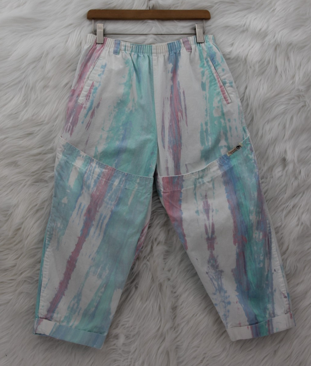 Vintage Cherokee Womens 7 Tie Dye Pants Pockets Elastic Waist Athleisure 80s 530
