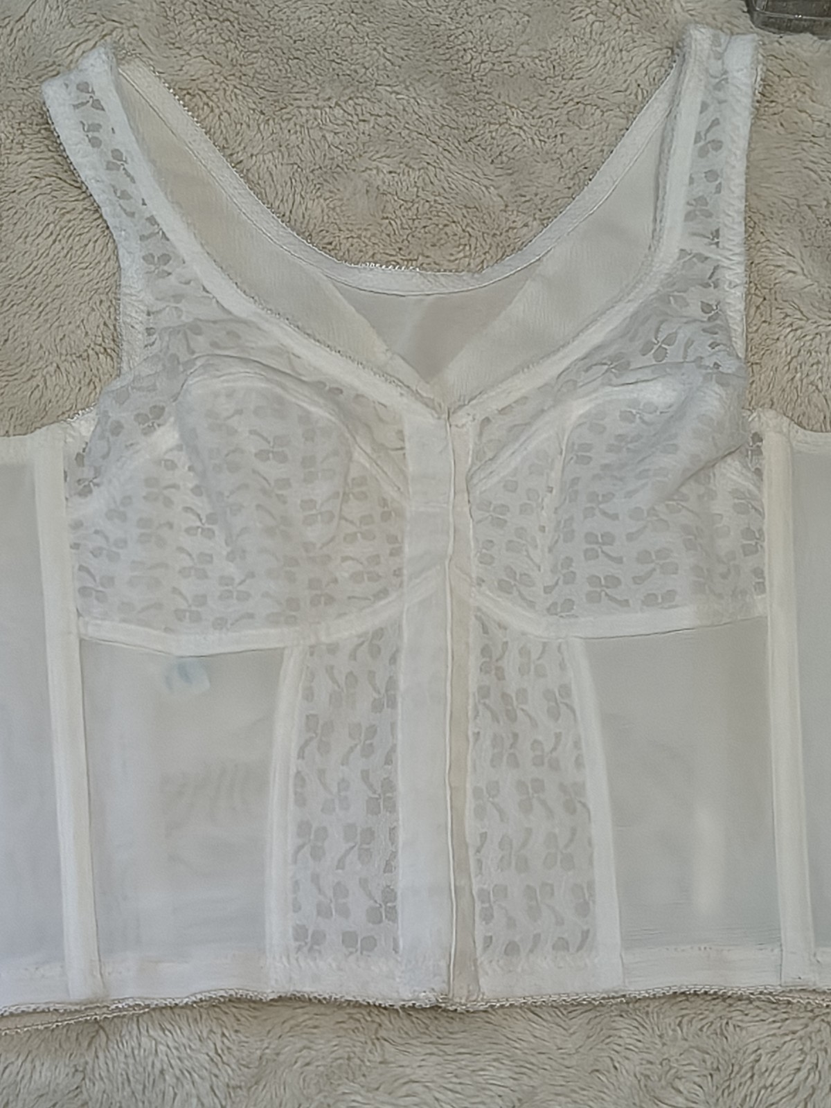 VINTAGE BESTFORM LONGLINE BRA 34B Pin Up White Bone B1