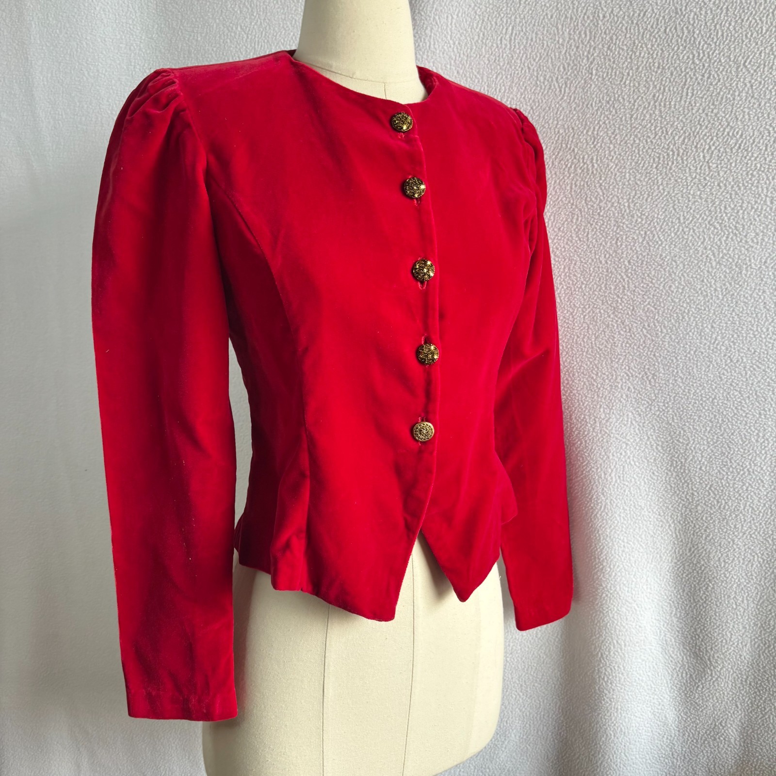 Vtg 1940s 1950s Burgundy Maroon Velveteen Nipped Waist Jacket Top