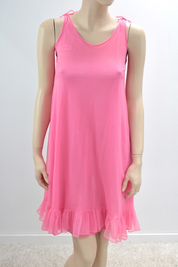 Vintage Barbie Pink Nightie Nightgown Jr 11 Womens S Double Nylon 1960s Chiffon