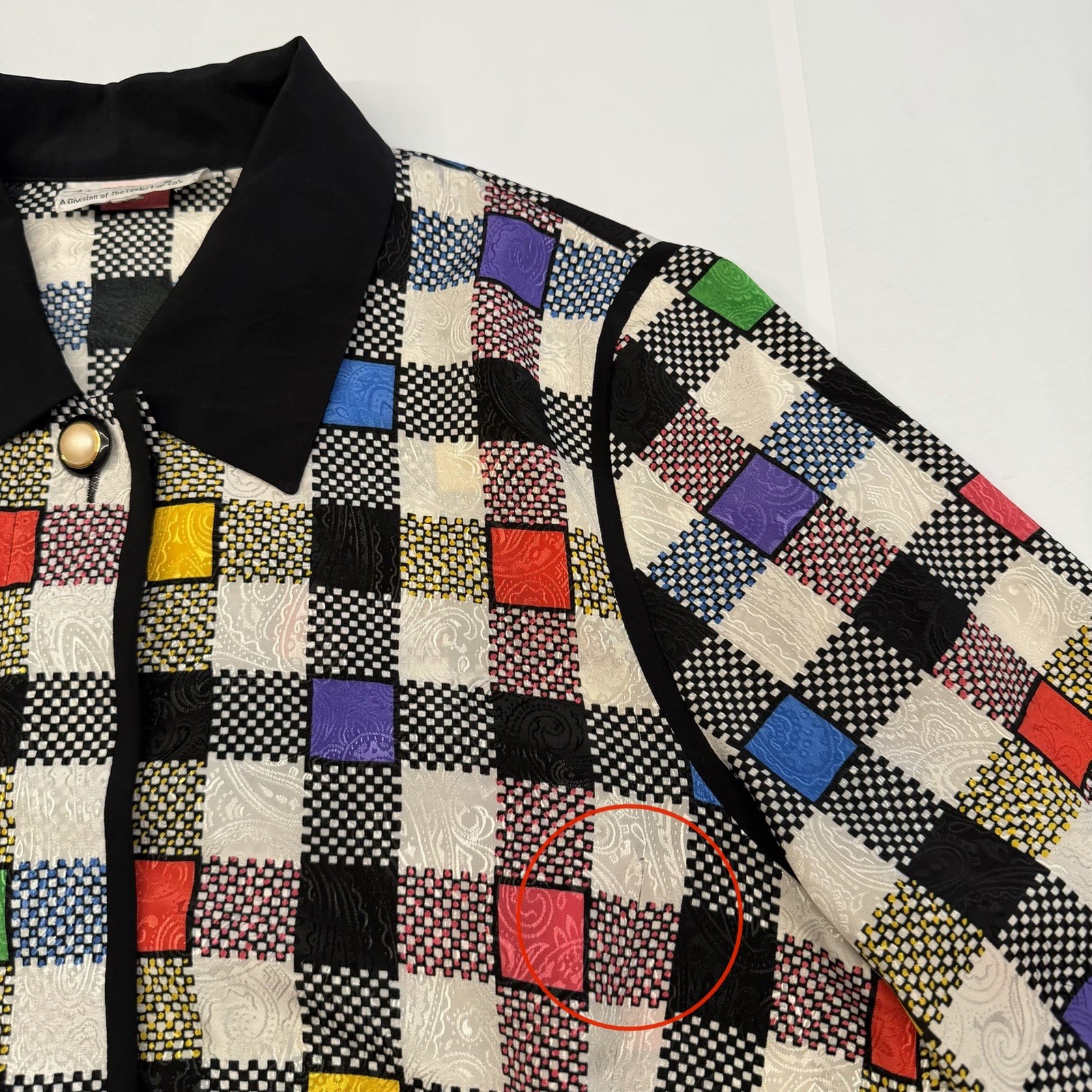 Vtg Geometric Colorblock Polyester Andrea Gayle Secretary Geek Blouse Sz 14