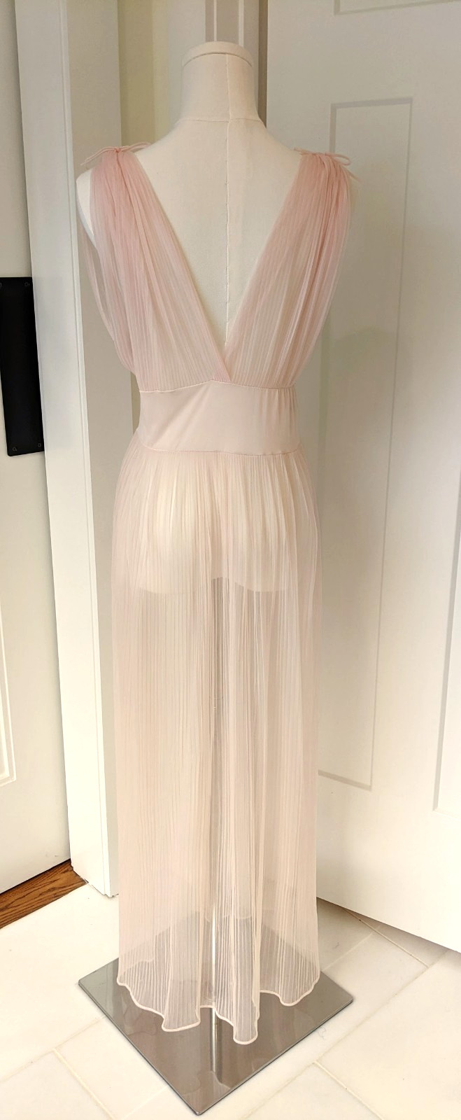 Vintage Nylon Tricot & Lace Pale Pink Very Sheer Peignoir Set Size M Gorgeous!!