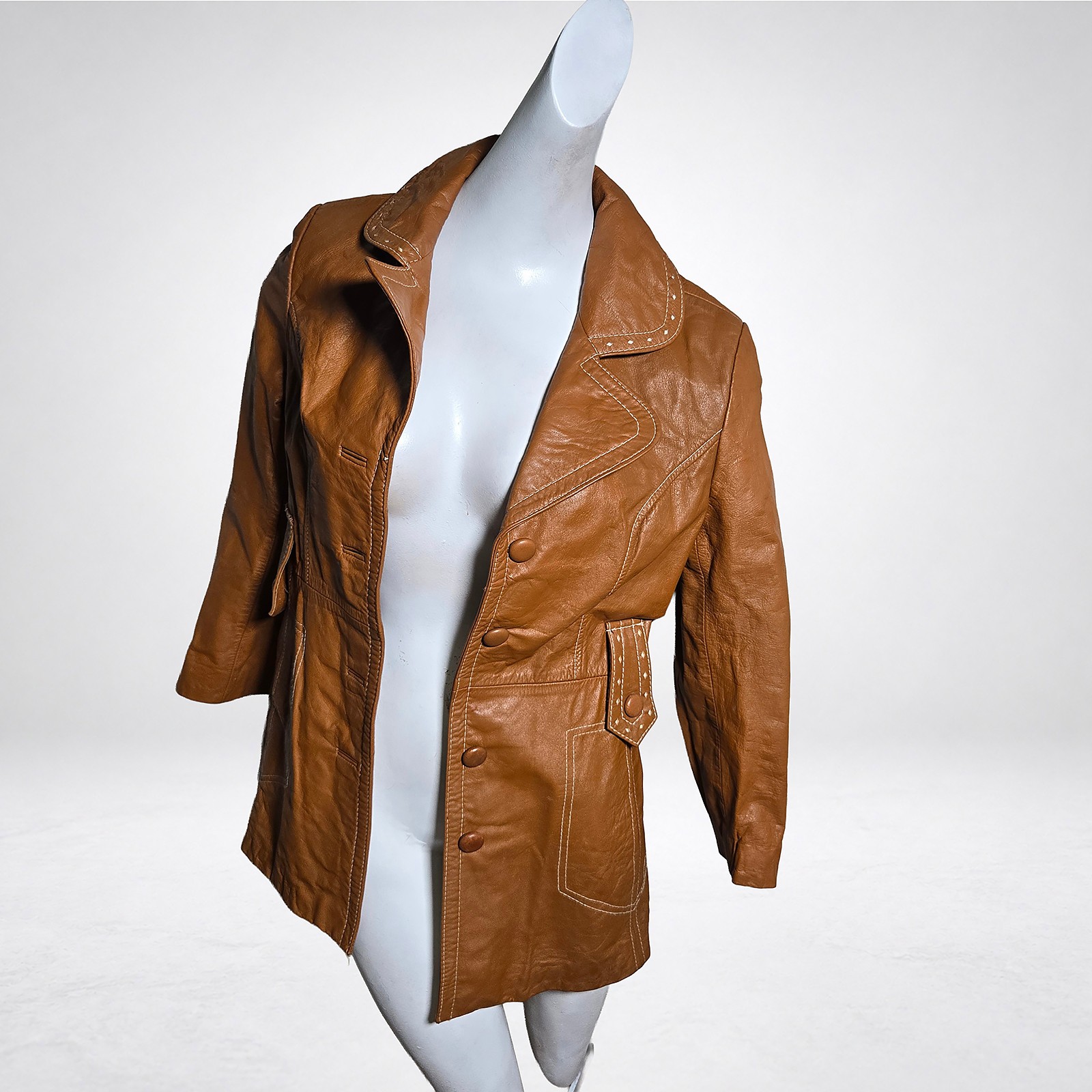 The Tannery Montgomery Ward Leather Jacket Womens 9 10 Tan Caramel Vintage