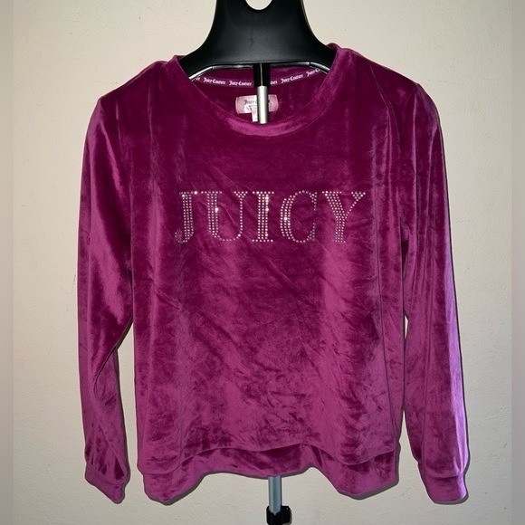 Women Juicy Couture Vintage Velour Hot Pink Sweater Soft Glam Rhinestones L