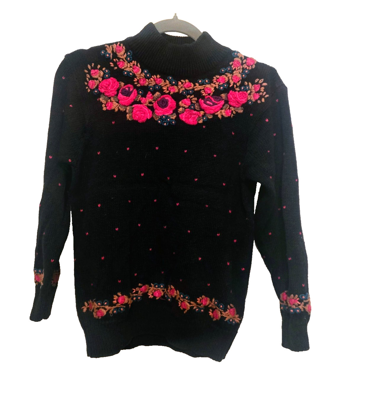 Vintage Work in Progress Gladys Bagley navy with flower embroidery sweater S