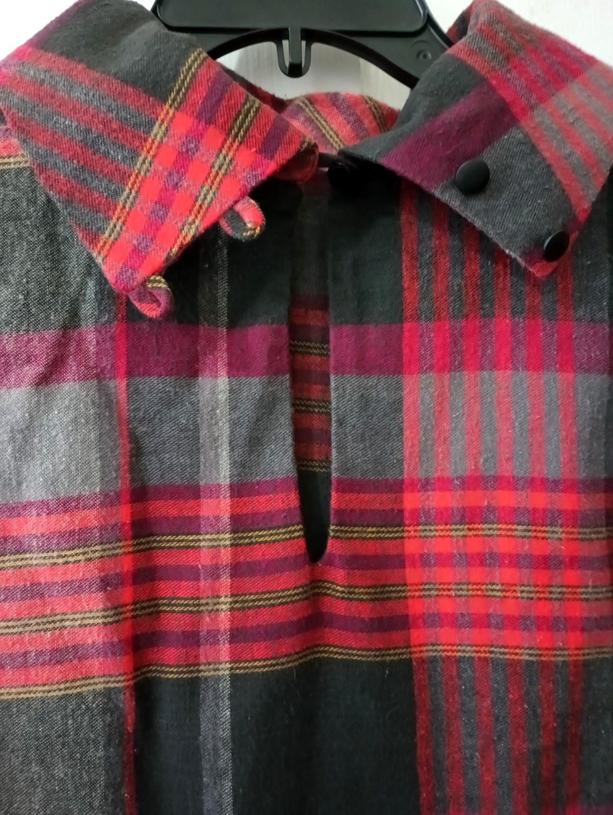 Vtg 80s Barboglio Cristina Jan Rustic Red Plaid Flannel High Collar Pullover Top