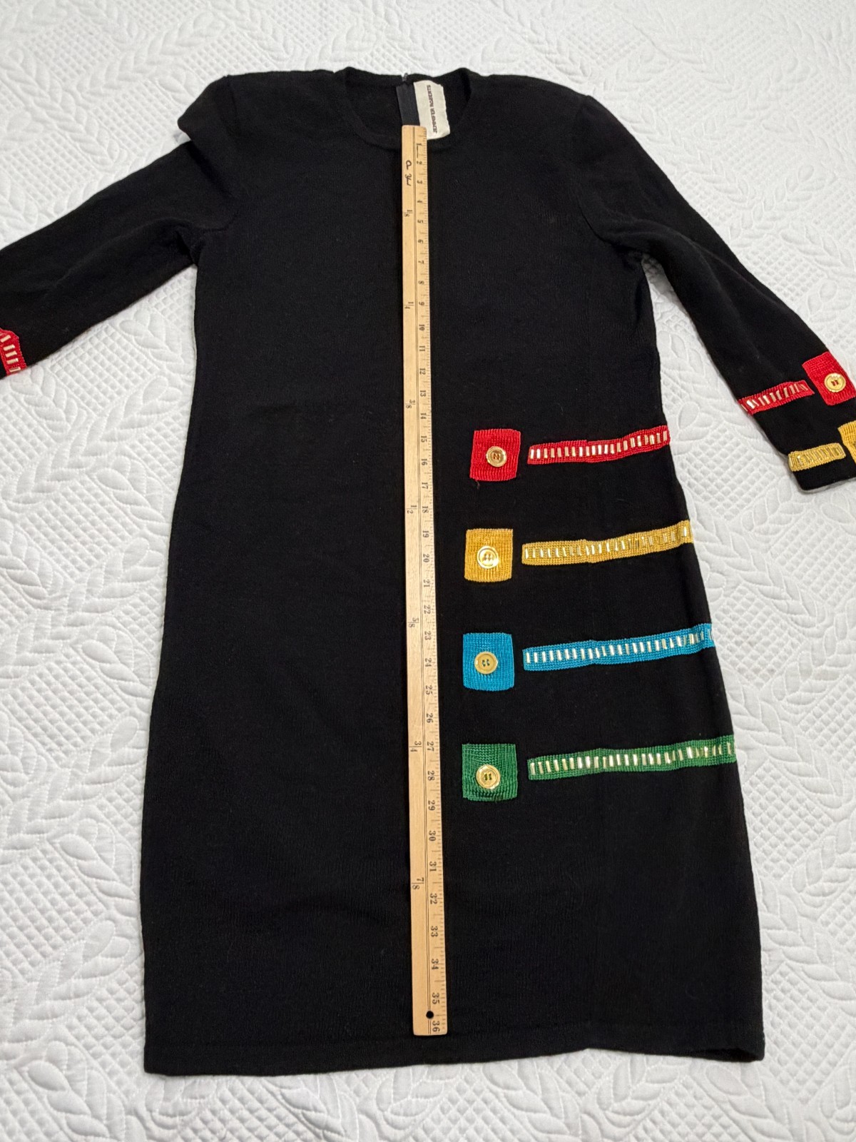 Jennifer Roberts Women Black Wool Knit Sweater Dress Vintage 16 W Plus 80s 90s