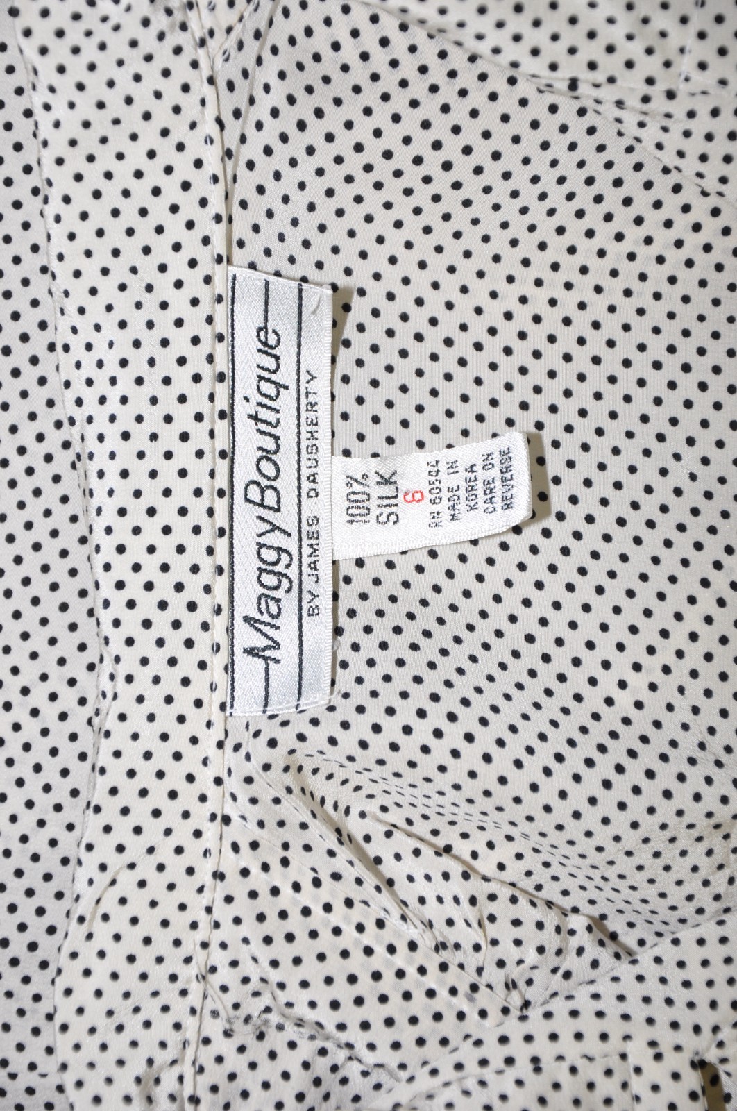 80s Vintage White Black Polka Dot Silk Short Sleeves Wrap Shirtdress Women S