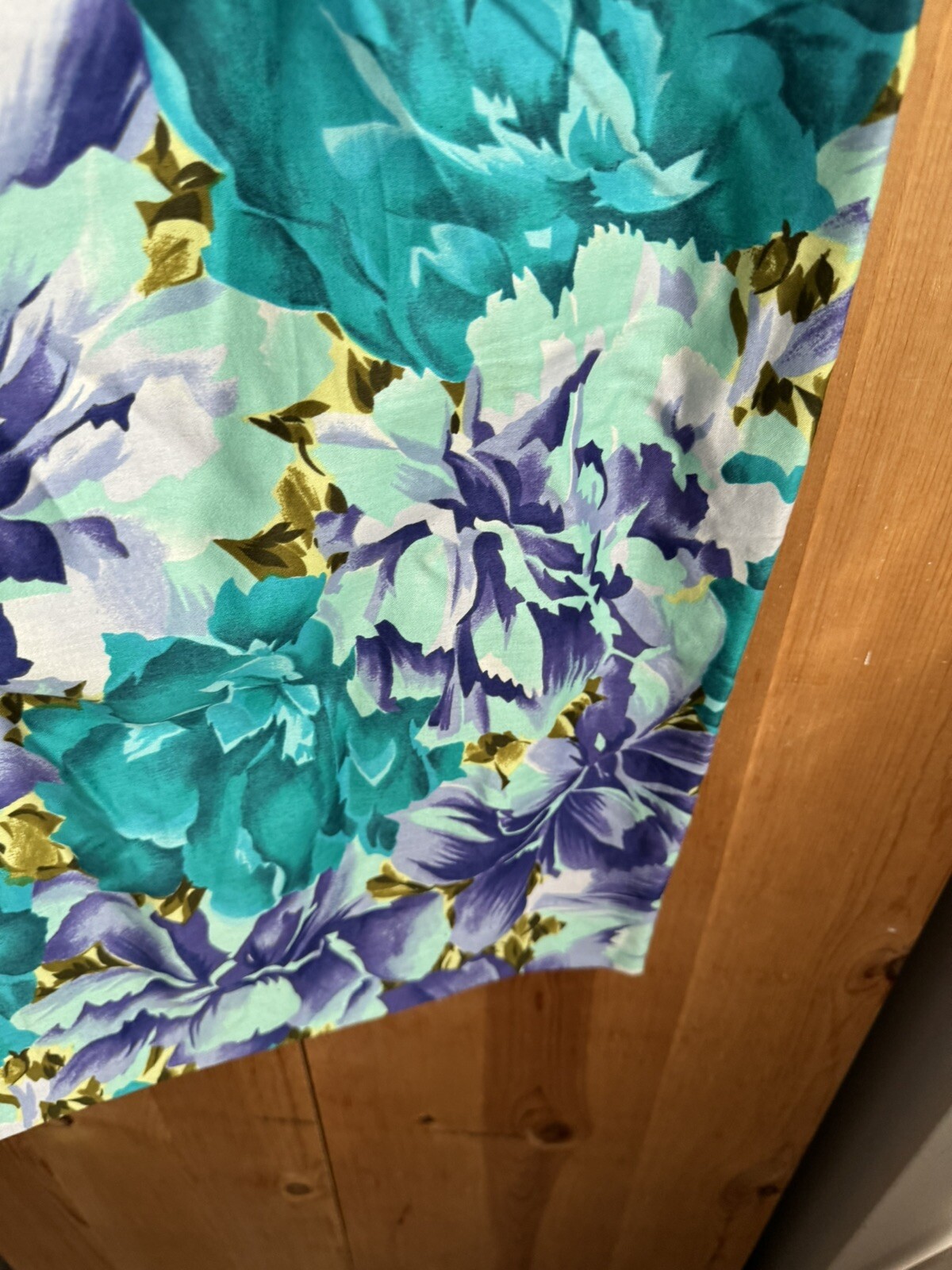 VTG 80s Barbara Barbara Floral Fitted Cotton Dress Bright Teal Bust 30 Waist 28