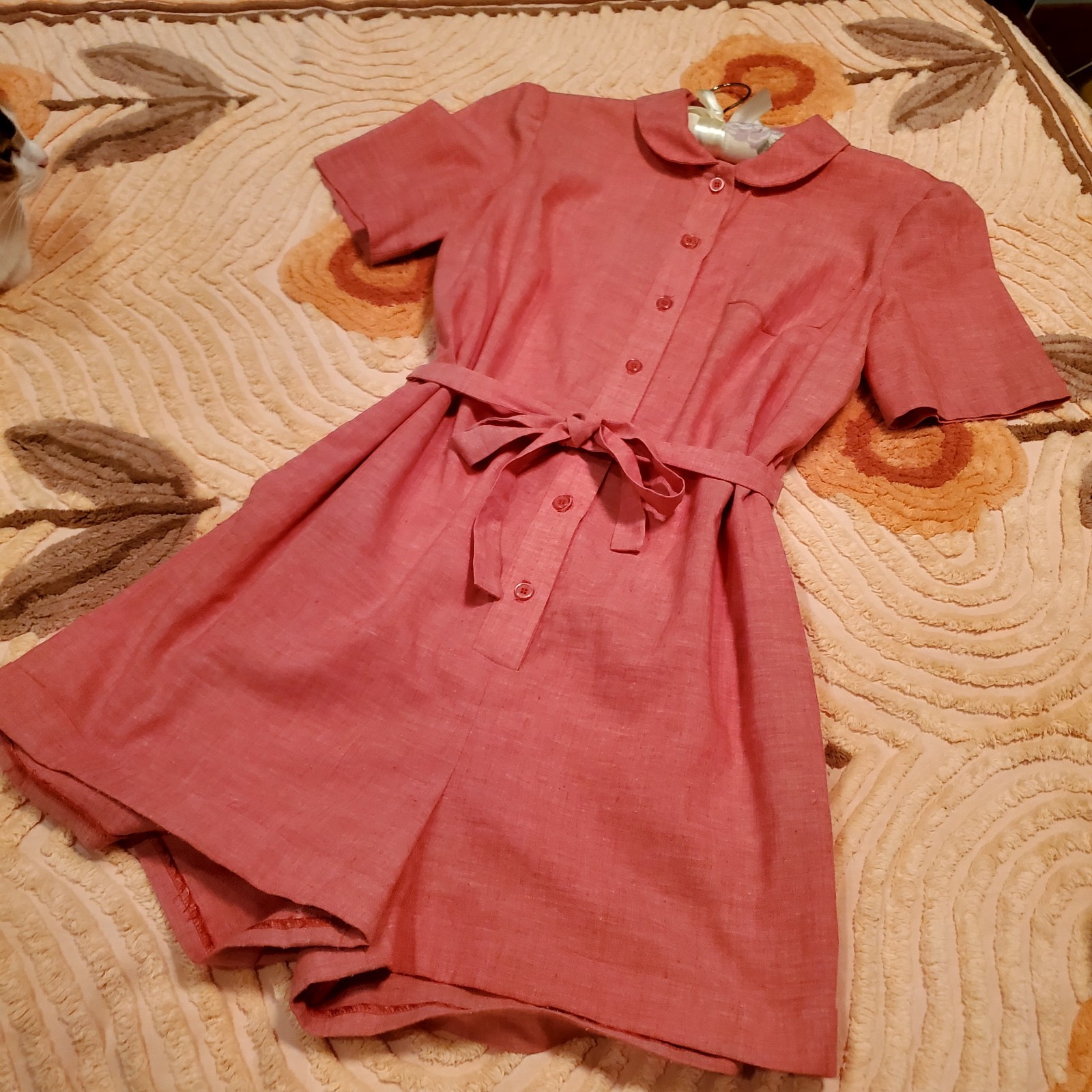 1940s VTG Handmade Chambray Button Down Romper Size Small w/Cute Puff Sleeves