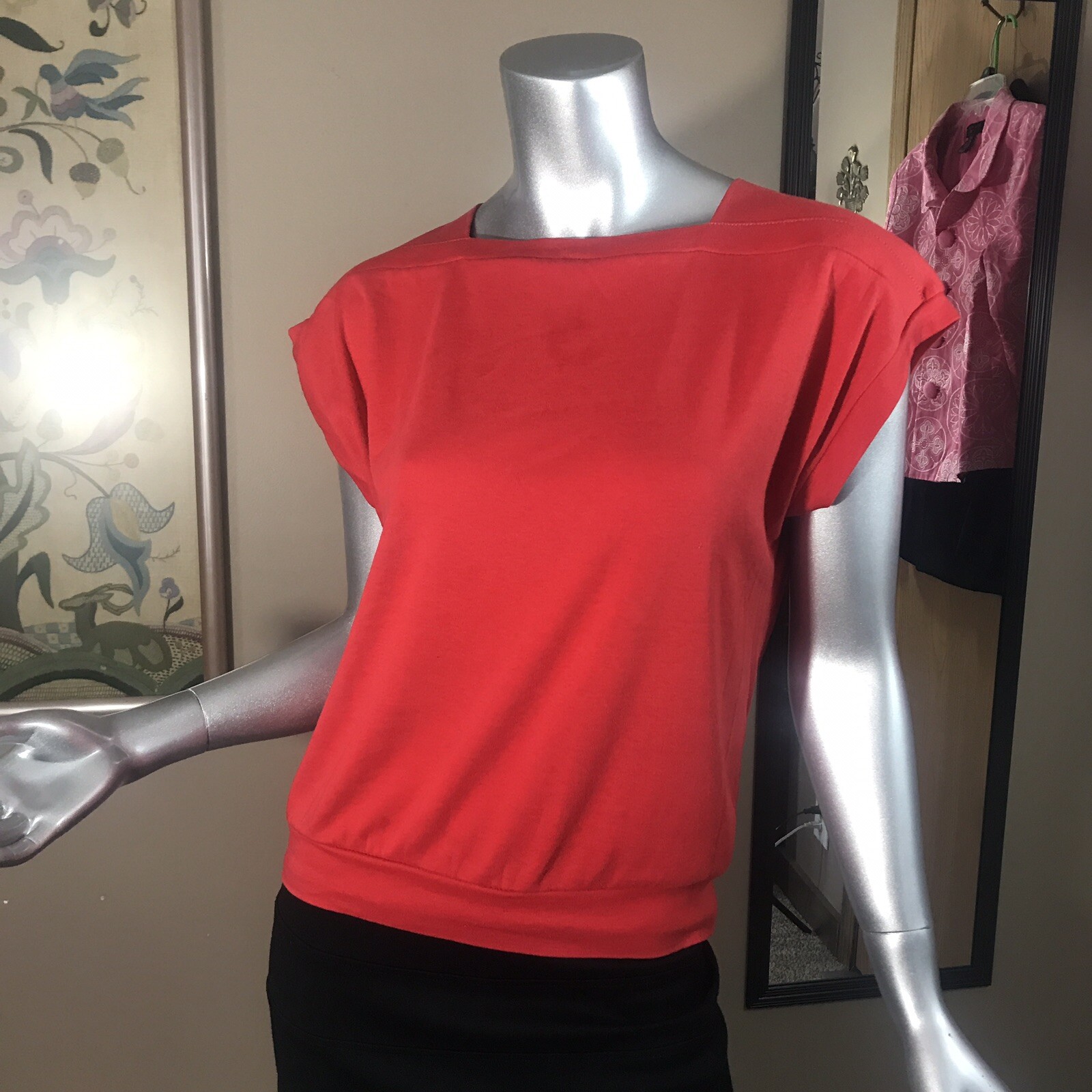Vtg 70s Peppermint Casuals Women’s Short Cap Sleeve Knit Top Red Small Medium