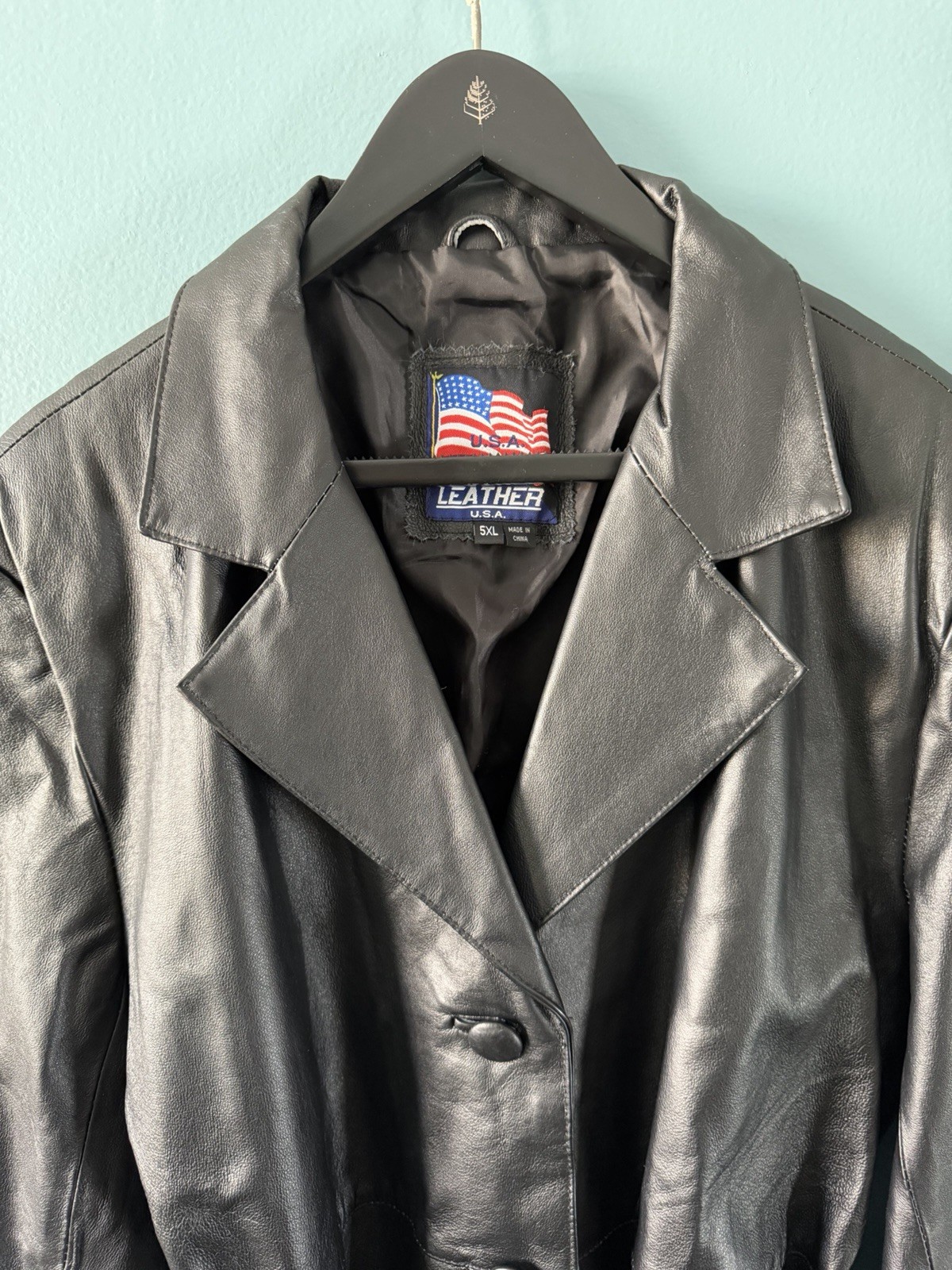 Vintage Leather U.S.A Black Genuine Leather Trench Coat Women 5XL Belt Long 40”