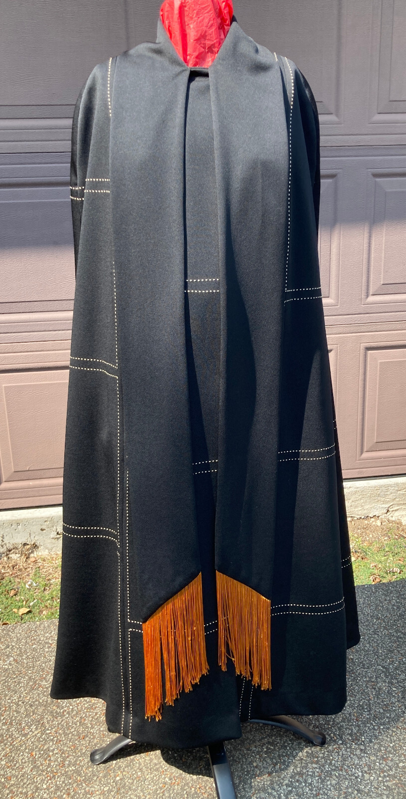 Alfred Werber Cape cloak coat dress black vintage abstract geometric sz 12 Poly