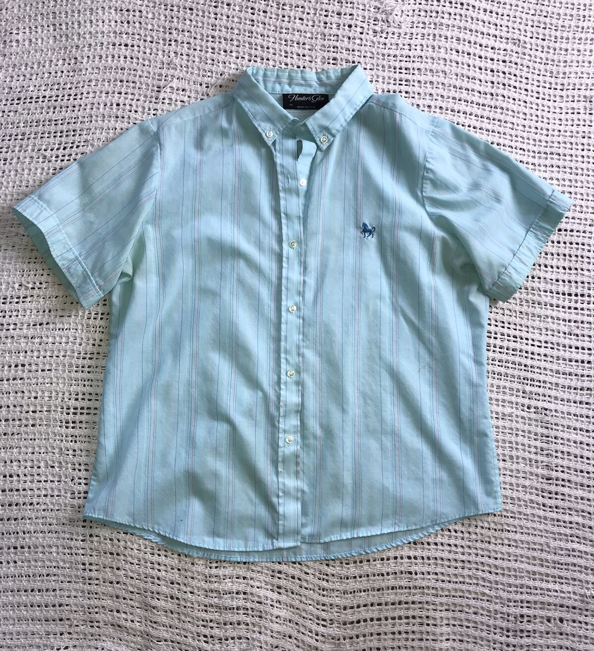 80’s Vtg Women’s Colorful Stripe Blue Top Shirt Hunter’s Glen Button Up Medium