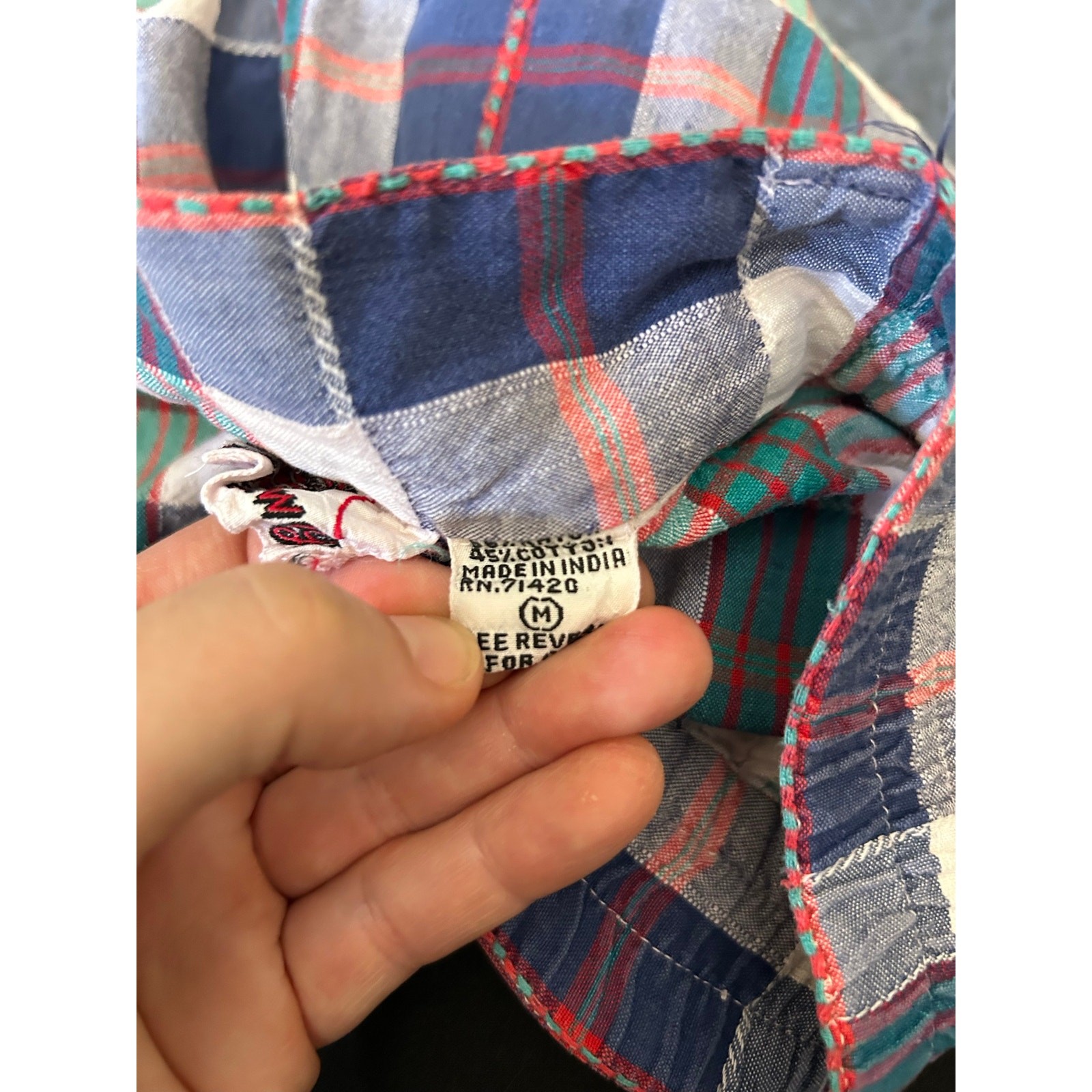 High Waist Plaid Shorts Vintage 80s Embroidered Pleated Cotton M/L Preppy ^