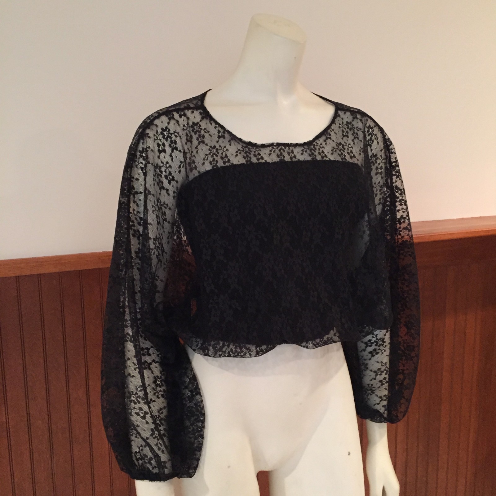 Black Lace Top and Strapless Top with Ruching – Size: Small (estimated)