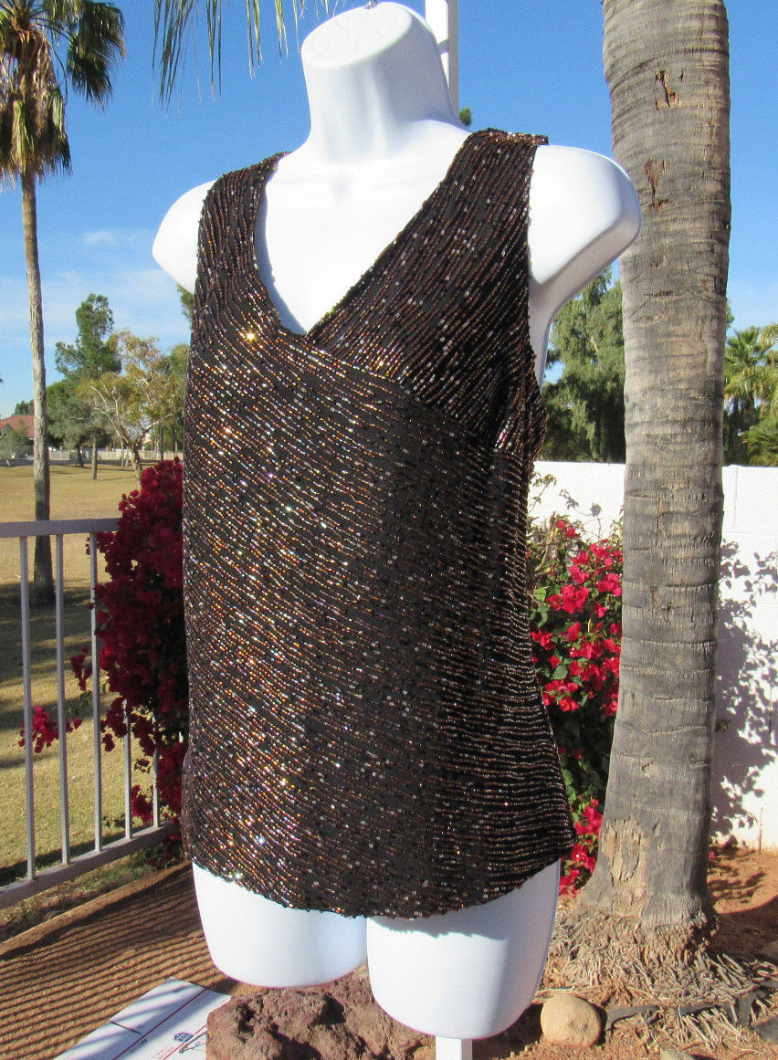 VTG 1980s 90s JKARA BEADED SLEEVELESS TOP SIZE 12 BLACK FULLY LINED MADE INDIA