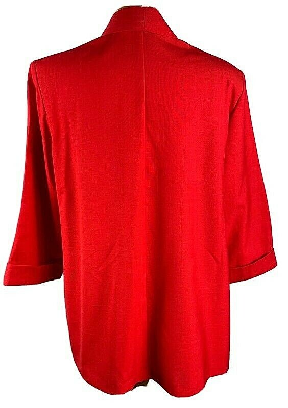 Vintage Kari’s Place Open Front Jacket Red size 18 women’s 3/4 sleeve with cuff