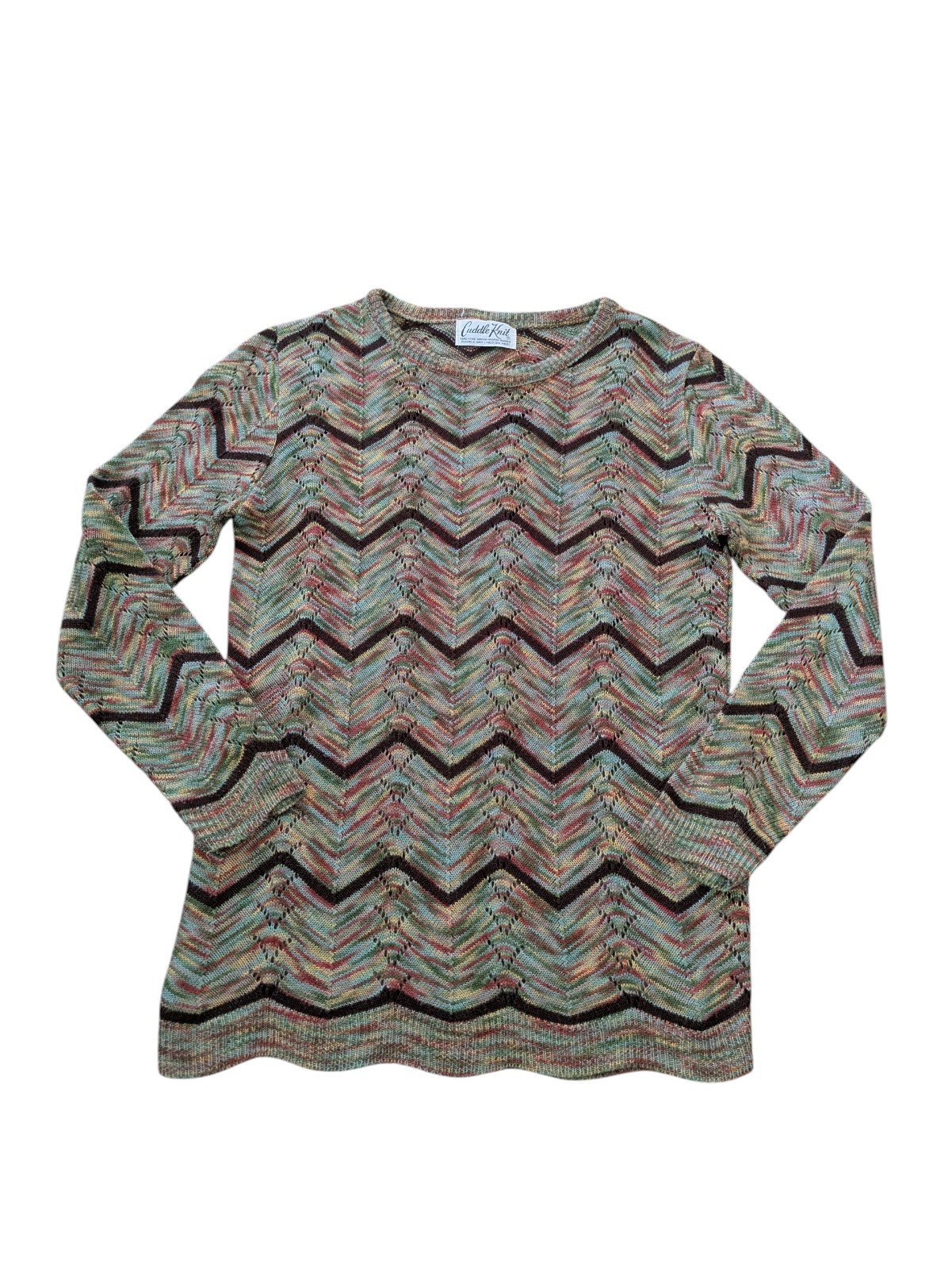 Vintage Womens Chevron Sweater USA Made Multicolor XS/S Cuddle Knit