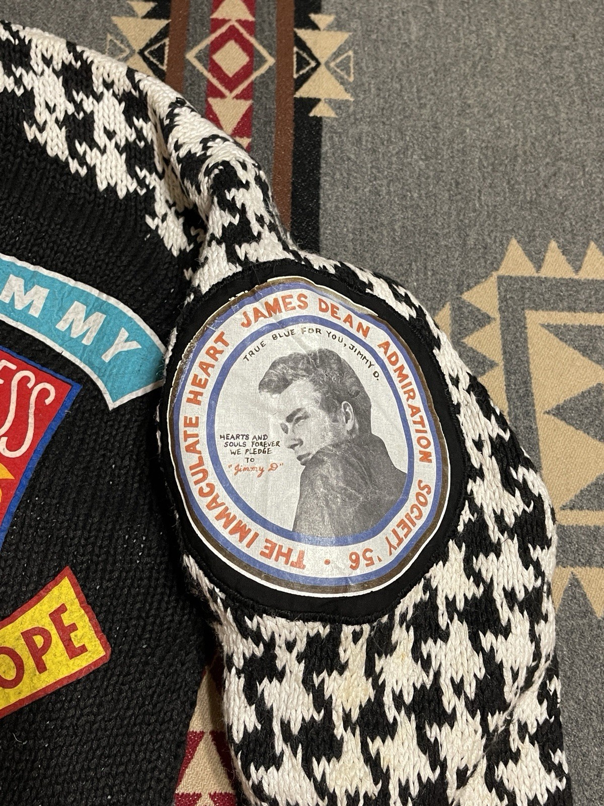 NO! James Dean Patchwork Knit Moto Cardigan Vintage OS Q4