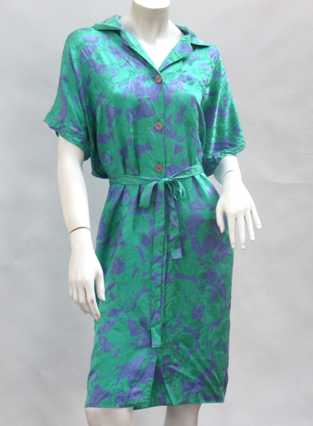 Vintage 80s Floral Belted Silk Shirt Dress by Arianna Papell Size 8