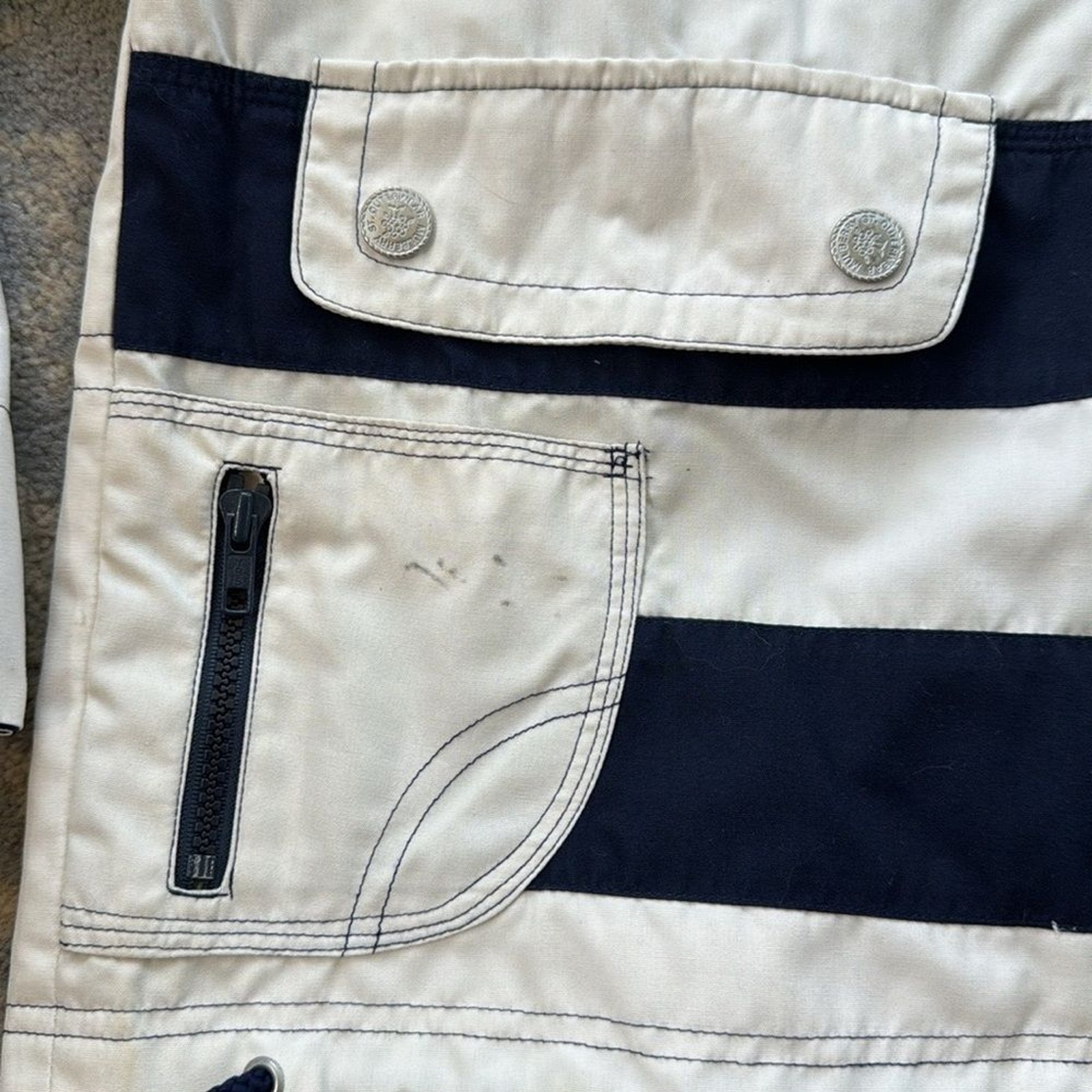 Vintage Mullberry Street Nautical Jacket Cream Navy Medium