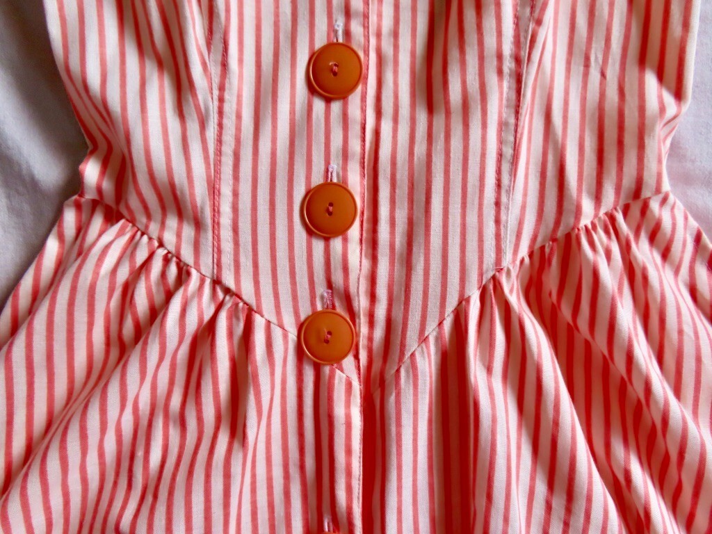1990s Vintage Orange Stripe Pockets Hang Ten Full Skirt Dress sz XS / 32″ chest